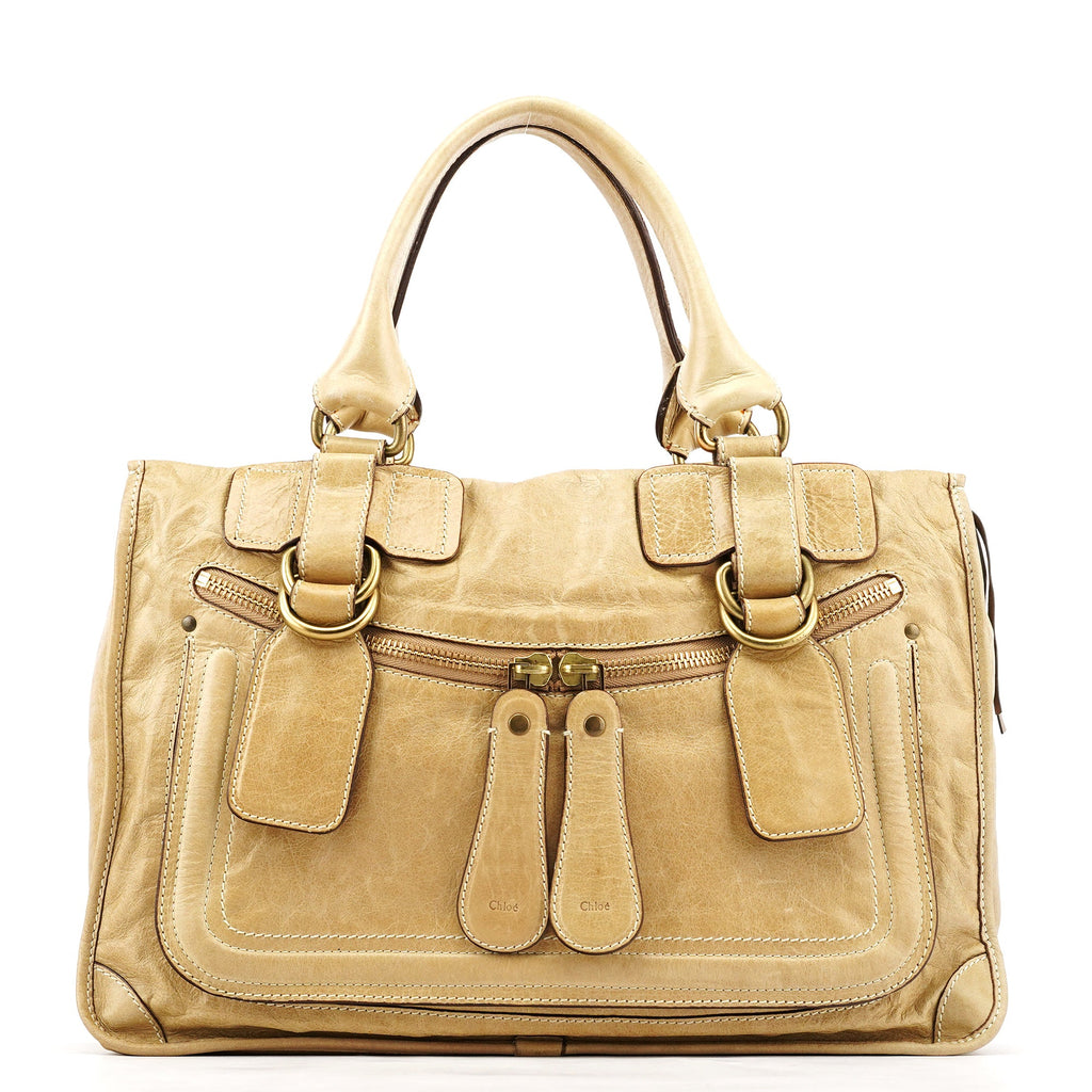 Beige Leather Bay Tote Bag