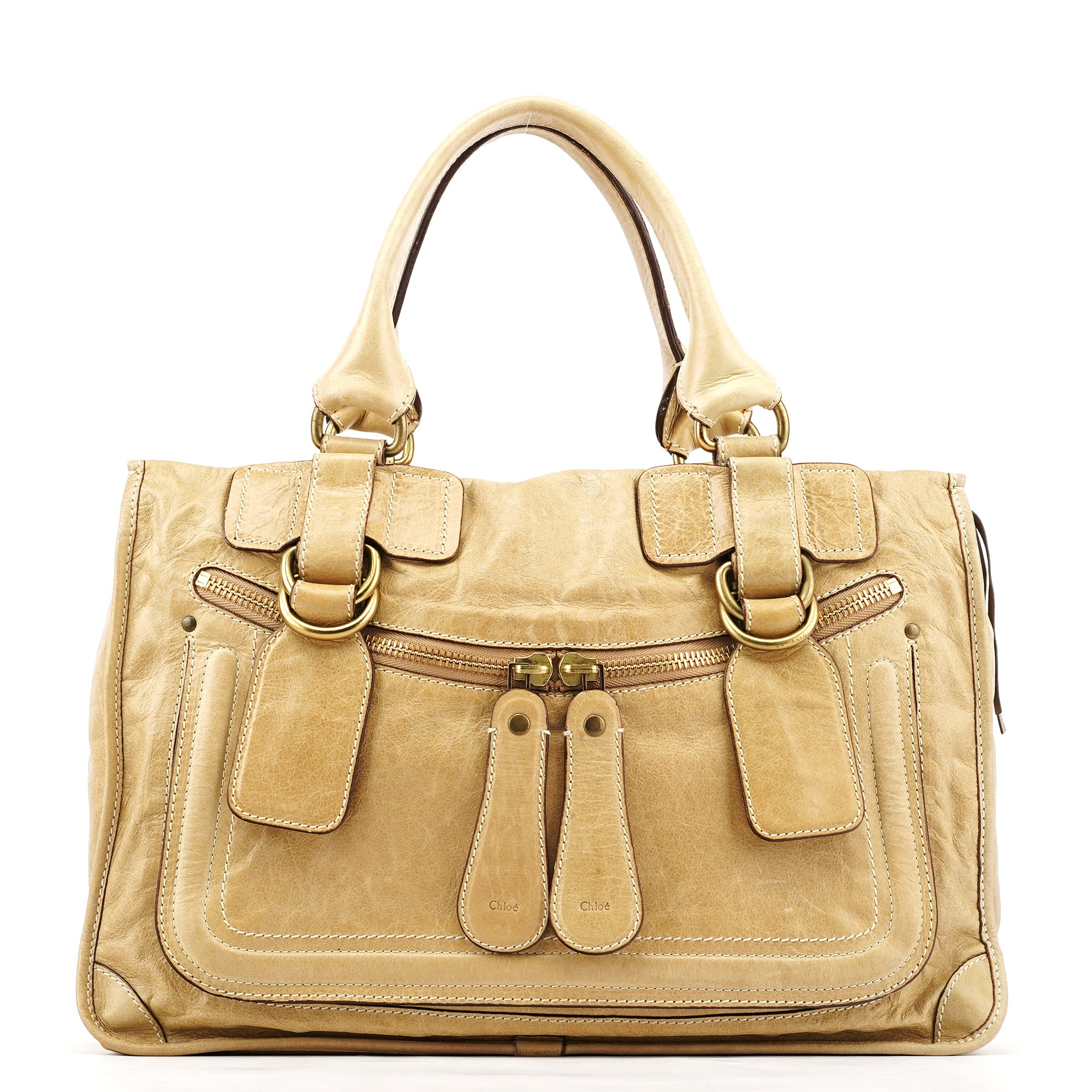 Beige Leather Bay Tote Bag