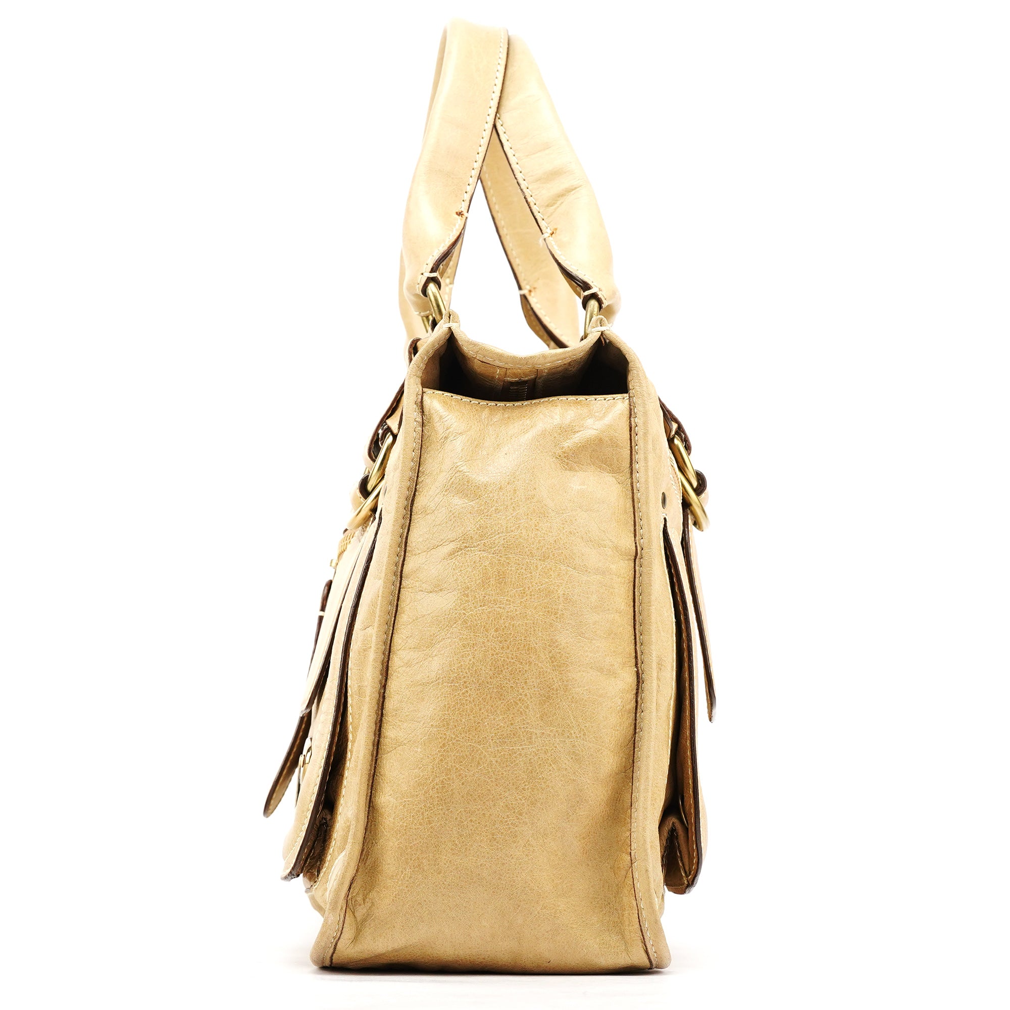 Beige Leather Bay Tote Bag