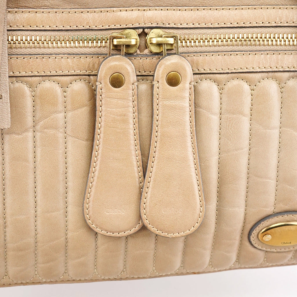 Beige Leather Bay Tote Bag