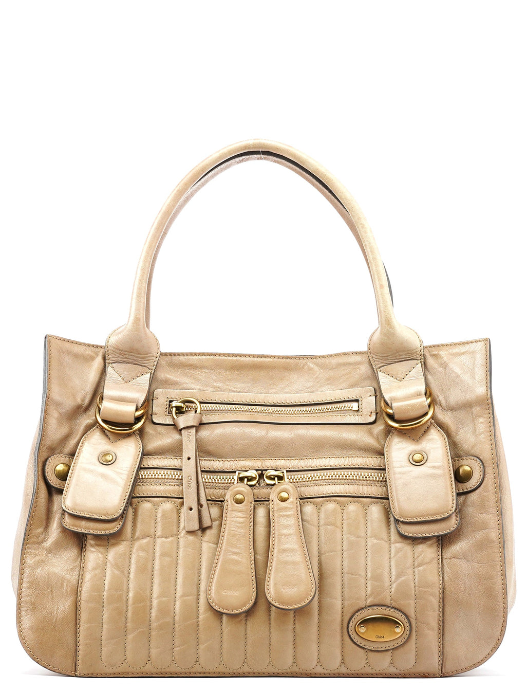 Beige Leather Bay Tote Bag