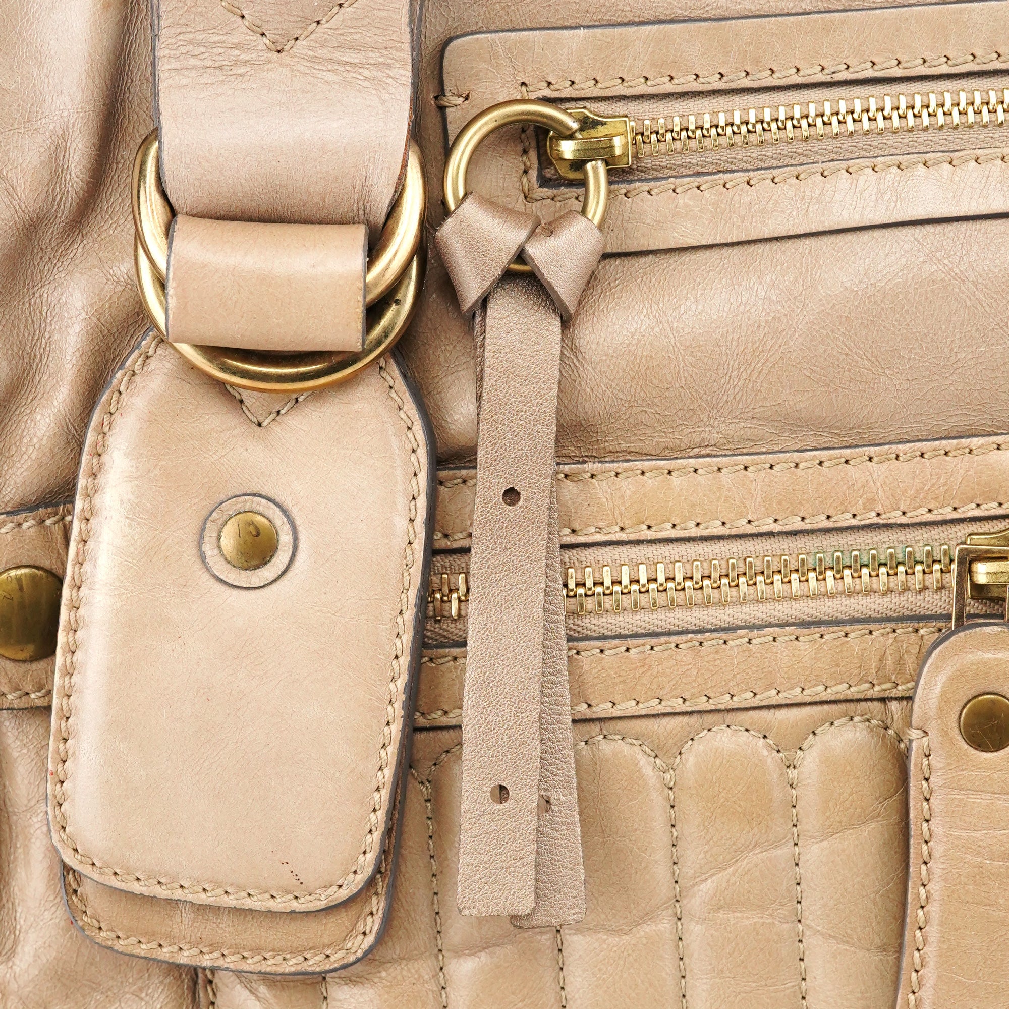 Beige Leather Bay Tote Bag