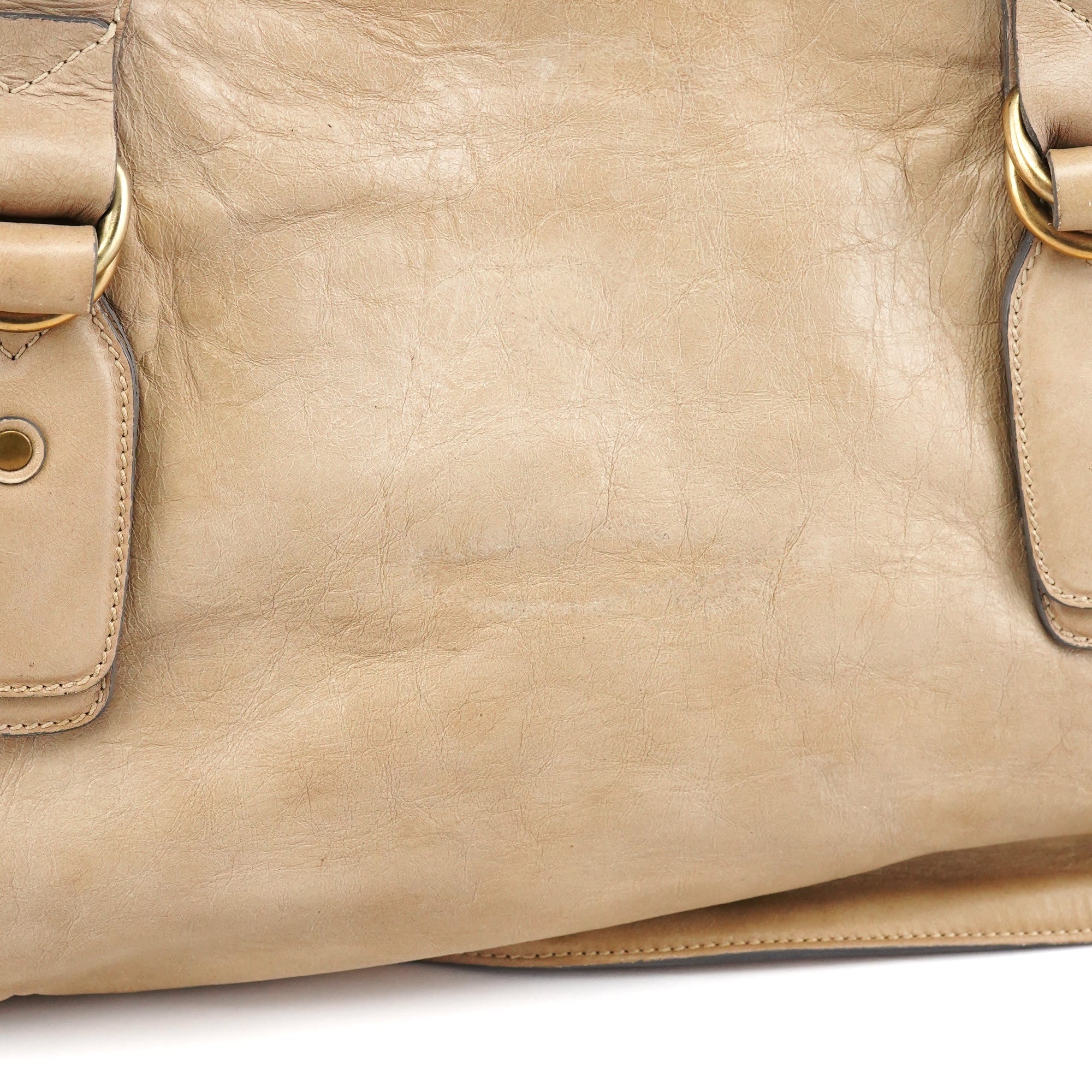 Beige Leather Bay Tote Bag