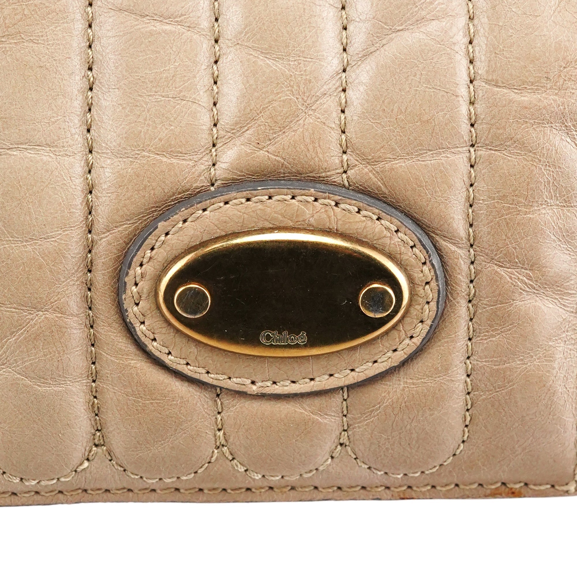 Beige Leather Bay Tote Bag