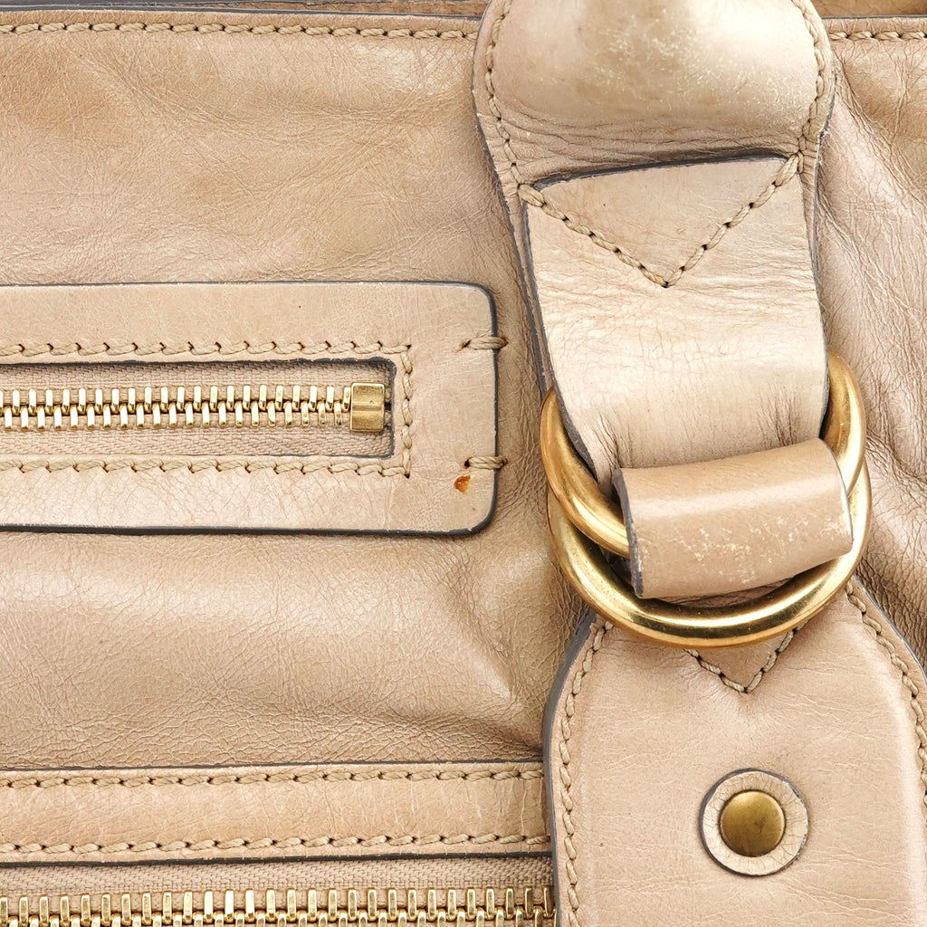 Beige Leather Bay Tote Bag