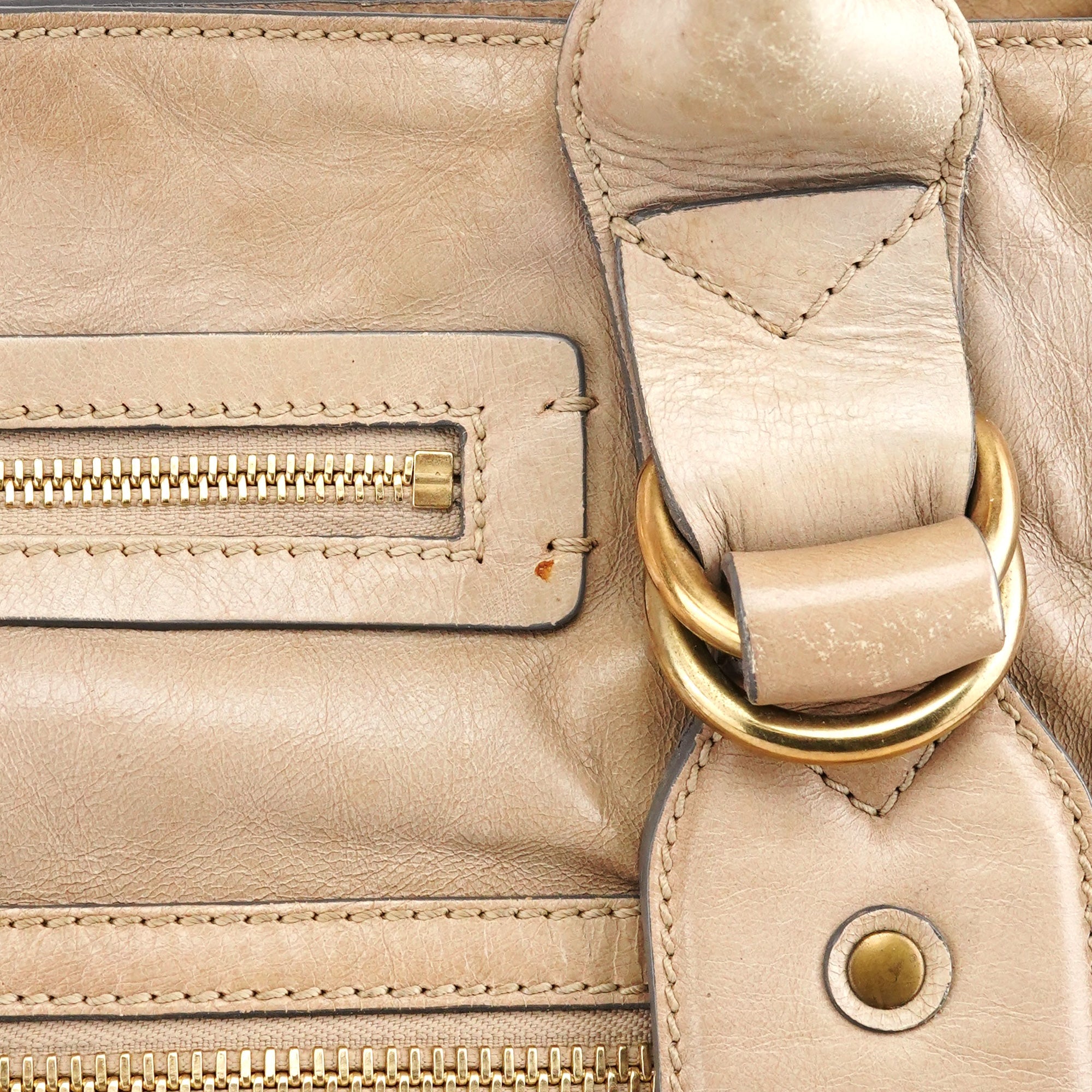 Beige Leather Bay Tote Bag