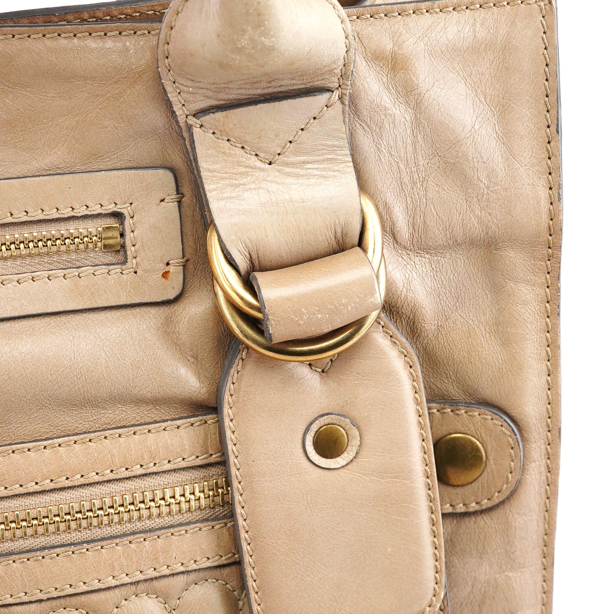 Beige Leather Bay Tote Bag