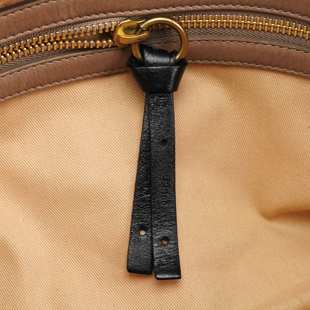 Beige Leather Bay Tote Bag