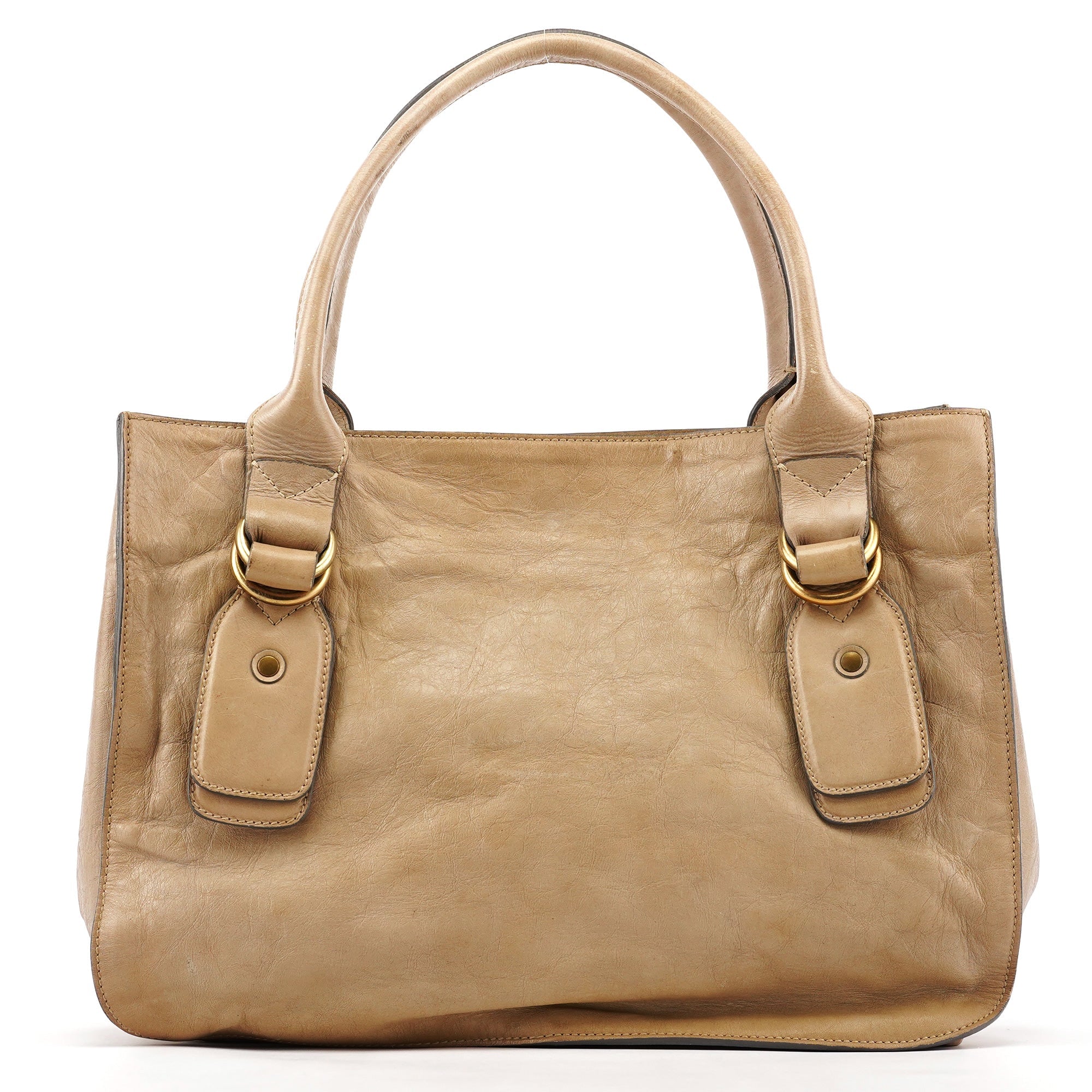 Beige Leather Bay Tote Bag