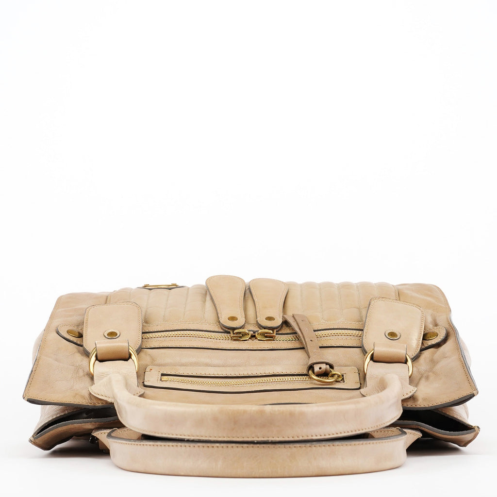Beige Leather Bay Tote Bag