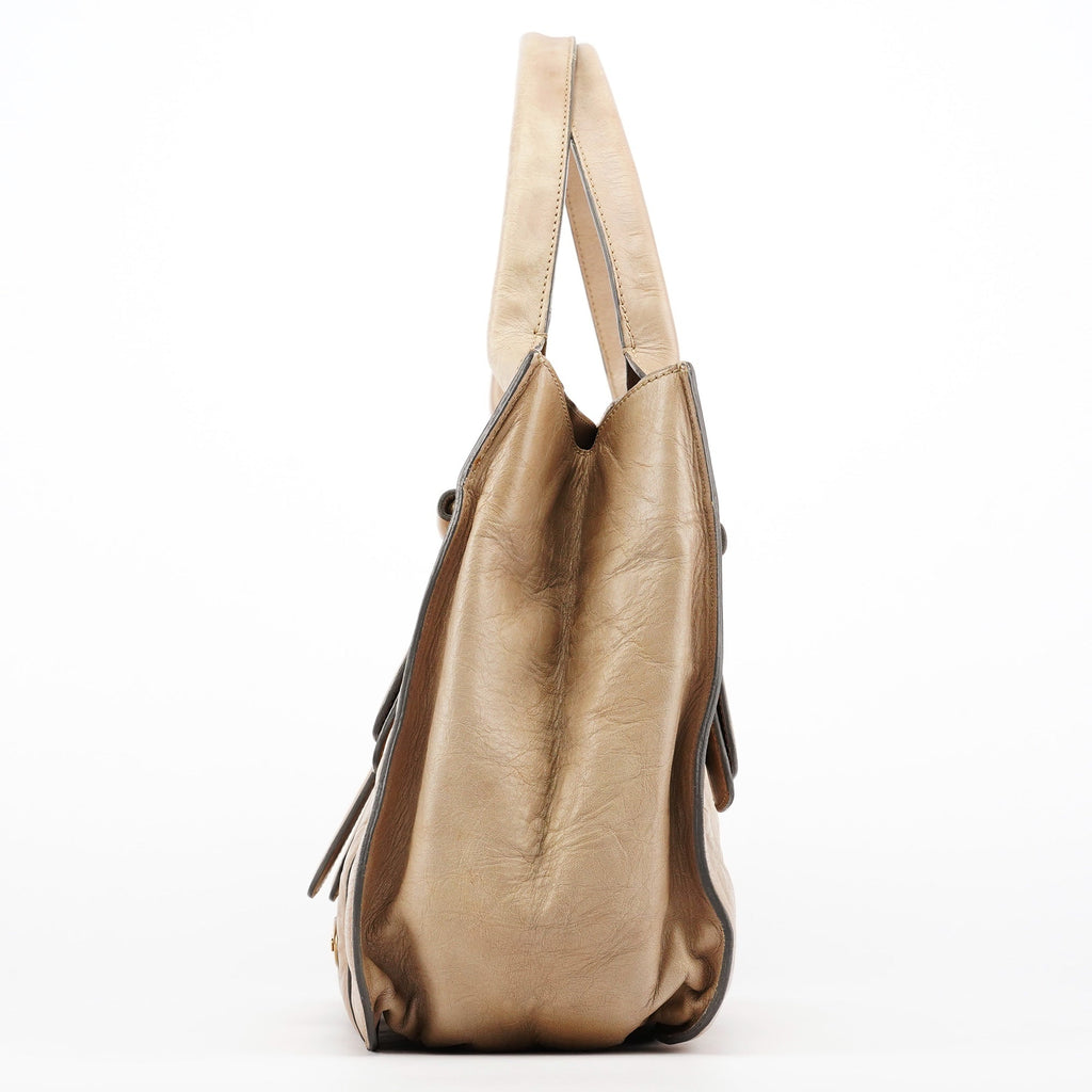 Beige Leather Bay Tote Bag