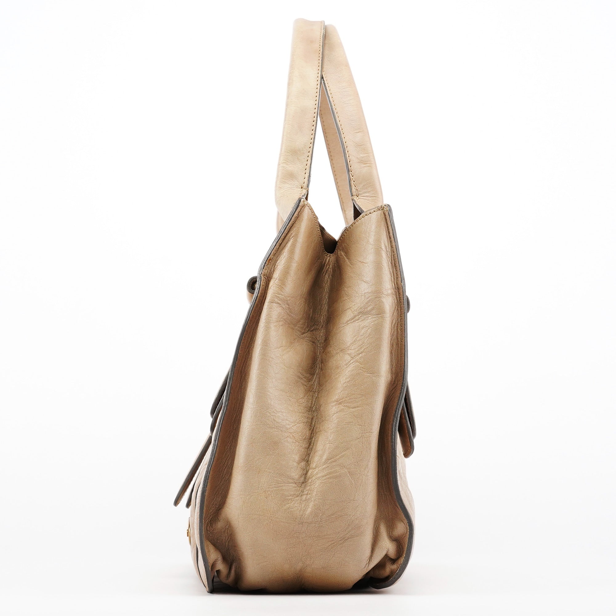 Beige Leather Bay Tote Bag