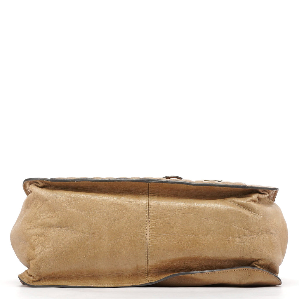 Beige Leather Bay Tote Bag