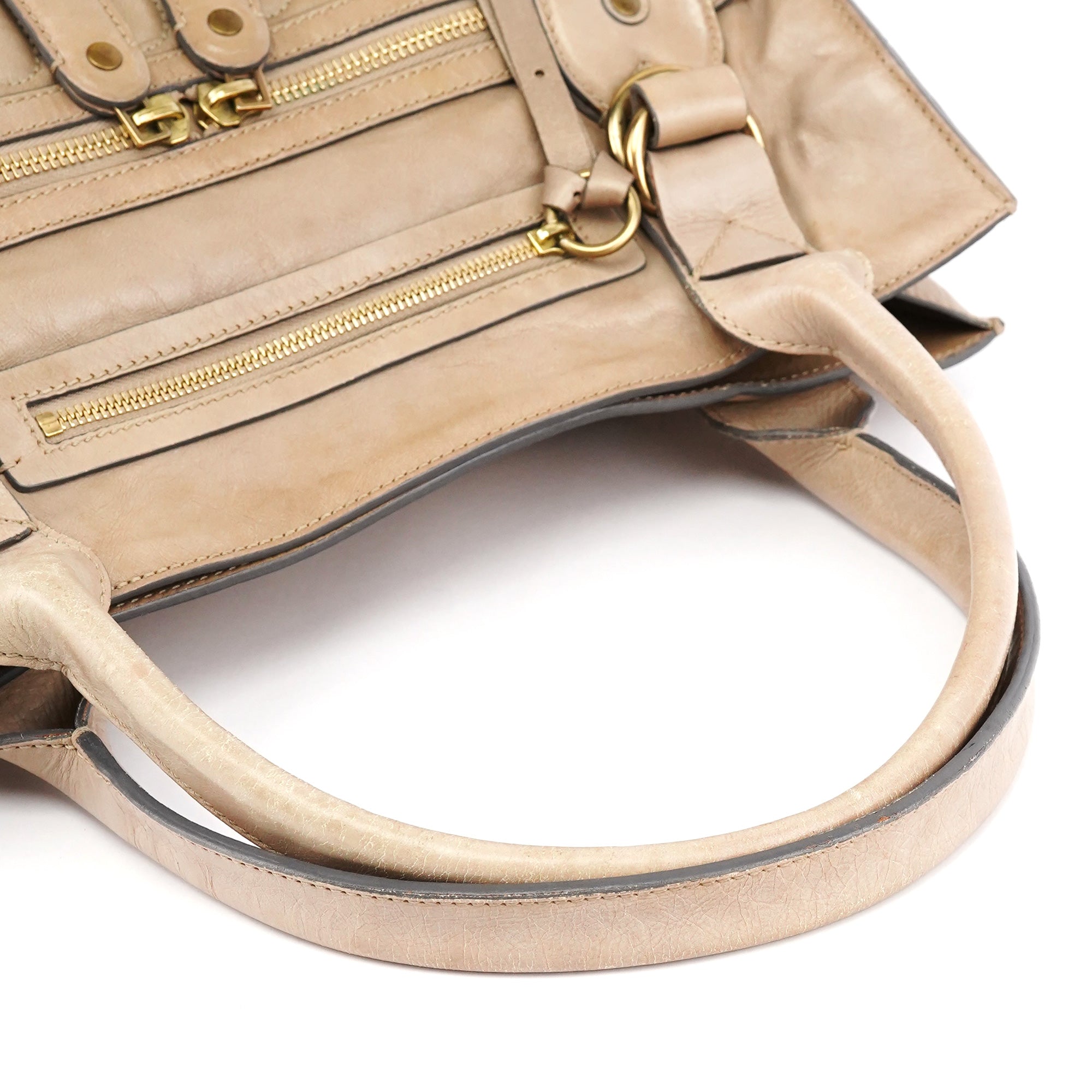 Beige Leather Bay Tote Bag