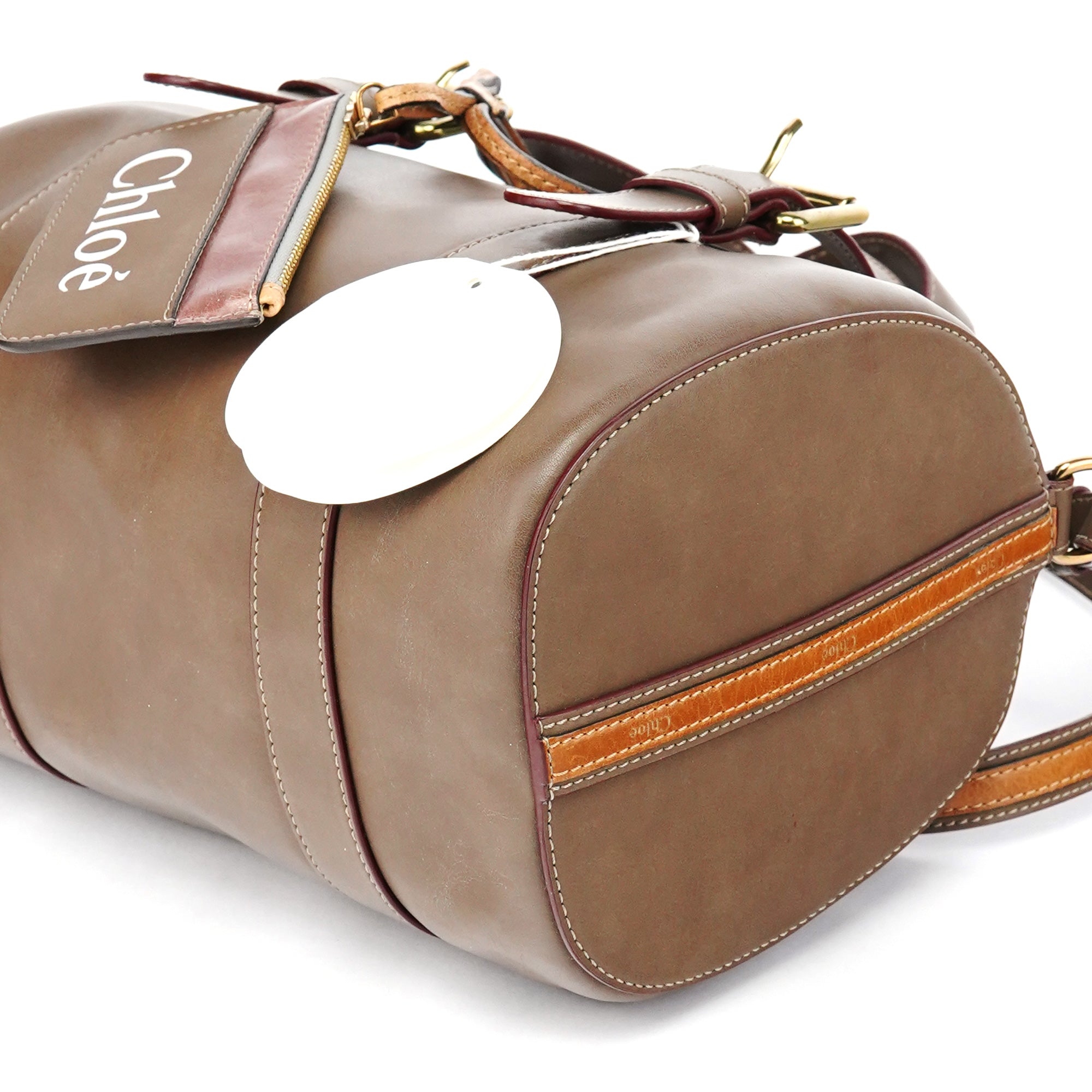 Beige Leather Boston 2-Way Bag