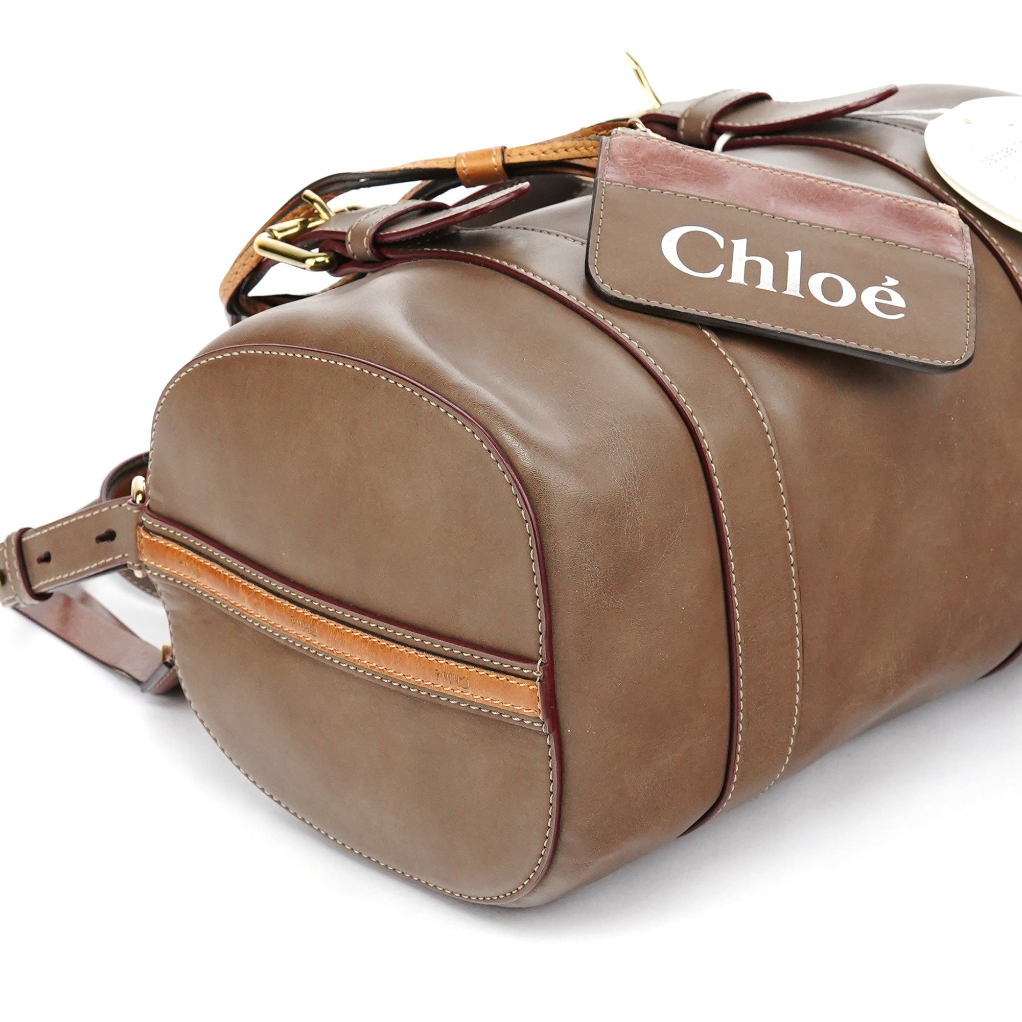 Beige Leather Boston 2-Way Bag