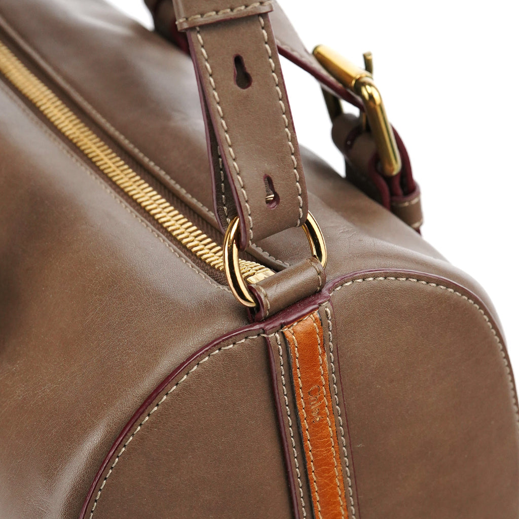 Beige Leather Boston 2-Way Bag