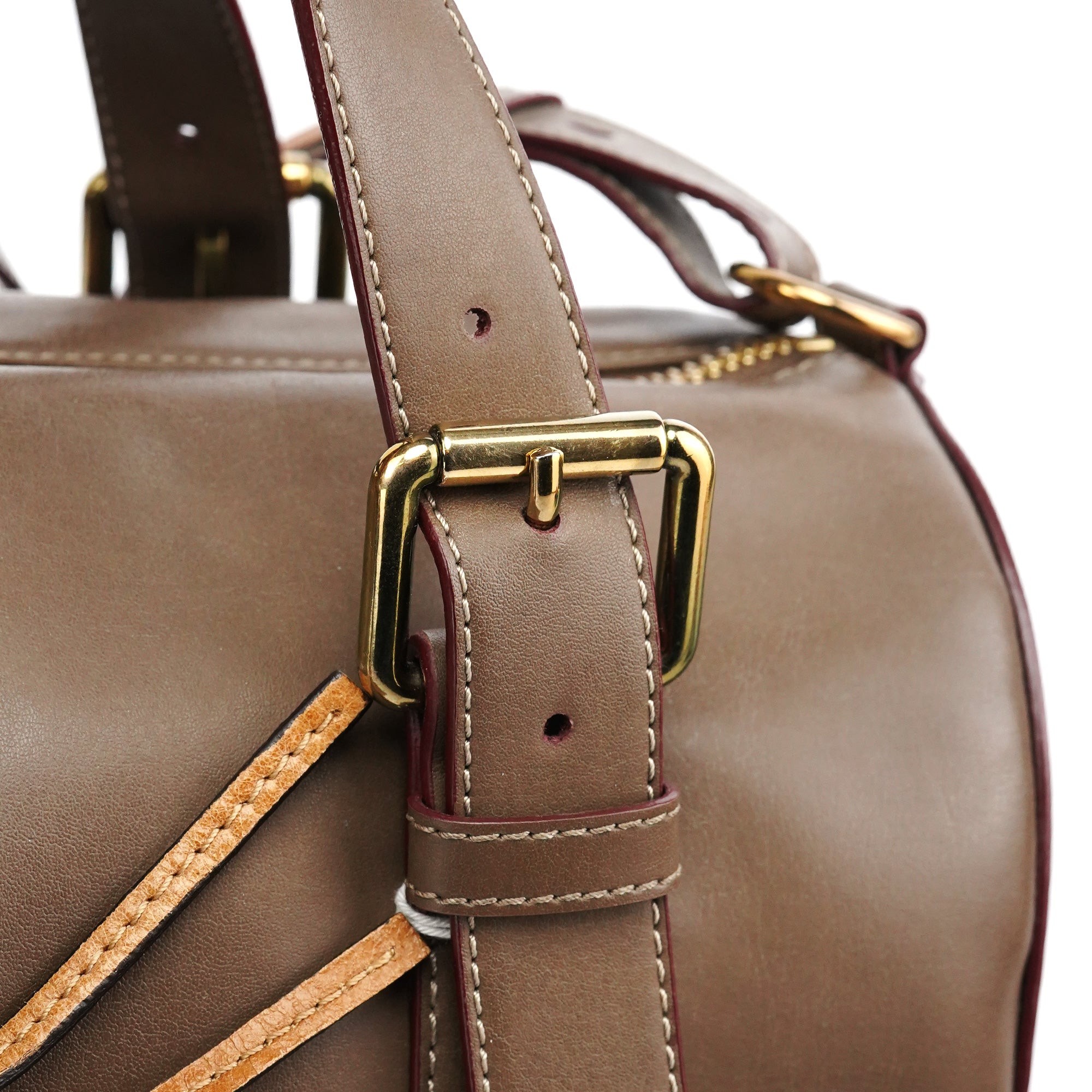 Beige Leather Boston 2-Way Bag