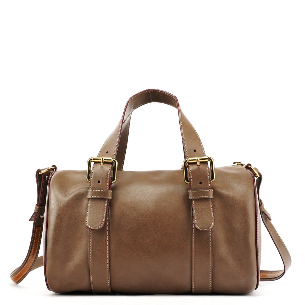 Beige Leather Boston 2-Way Bag