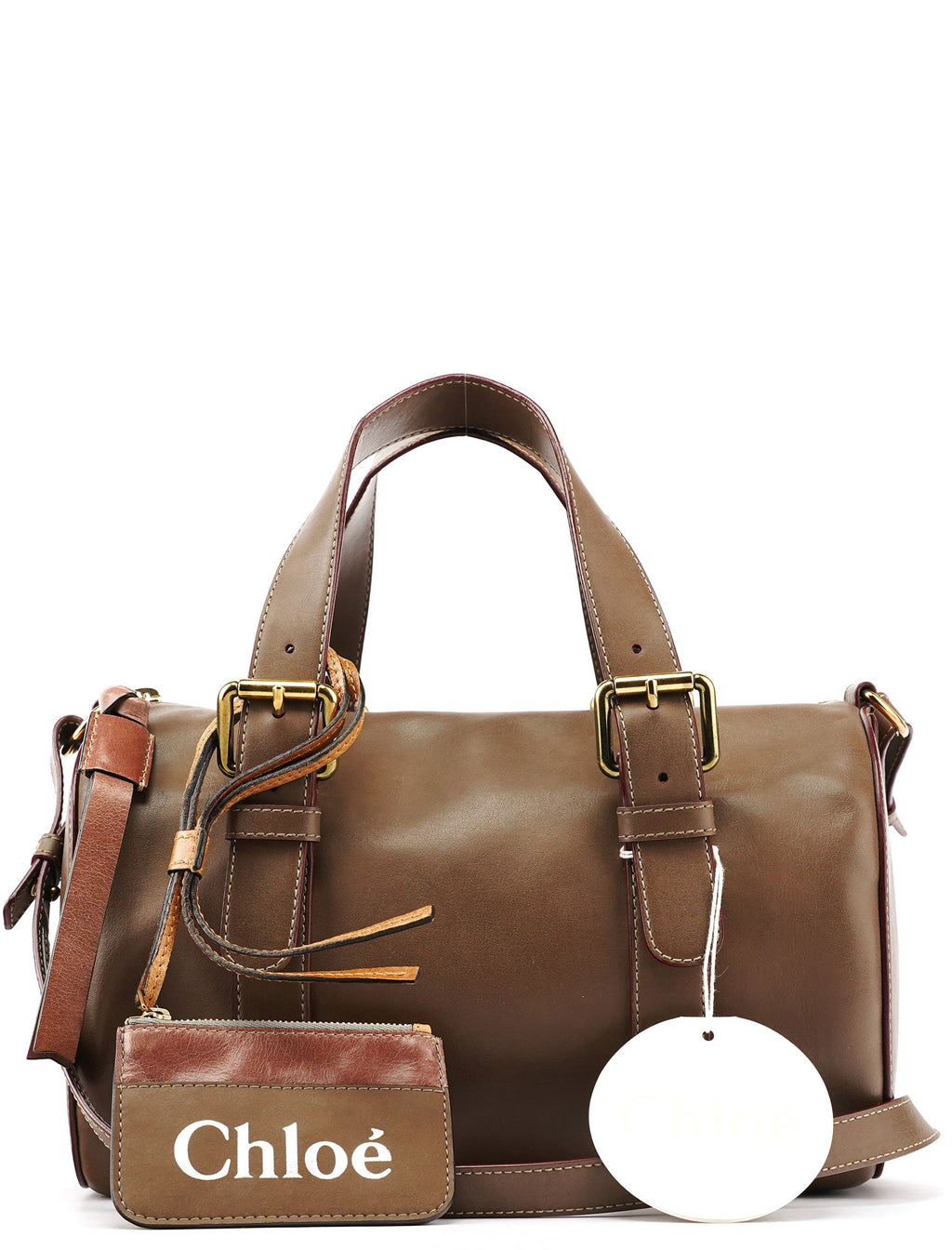 Beige Leather Boston 2-Way Bag
