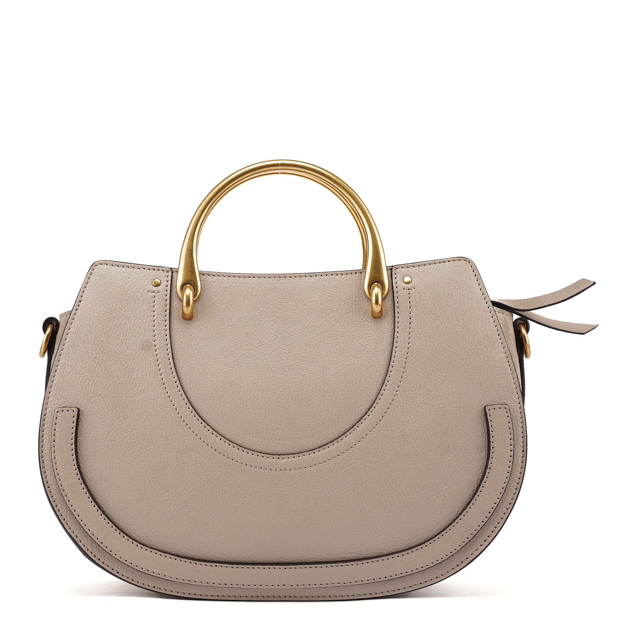 Beige Leather Gold Handle 2-Way Bag