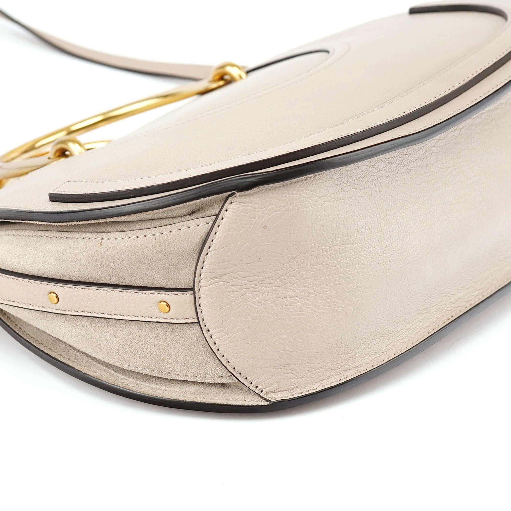 Beige Leather Gold Handle 2-Way Bag