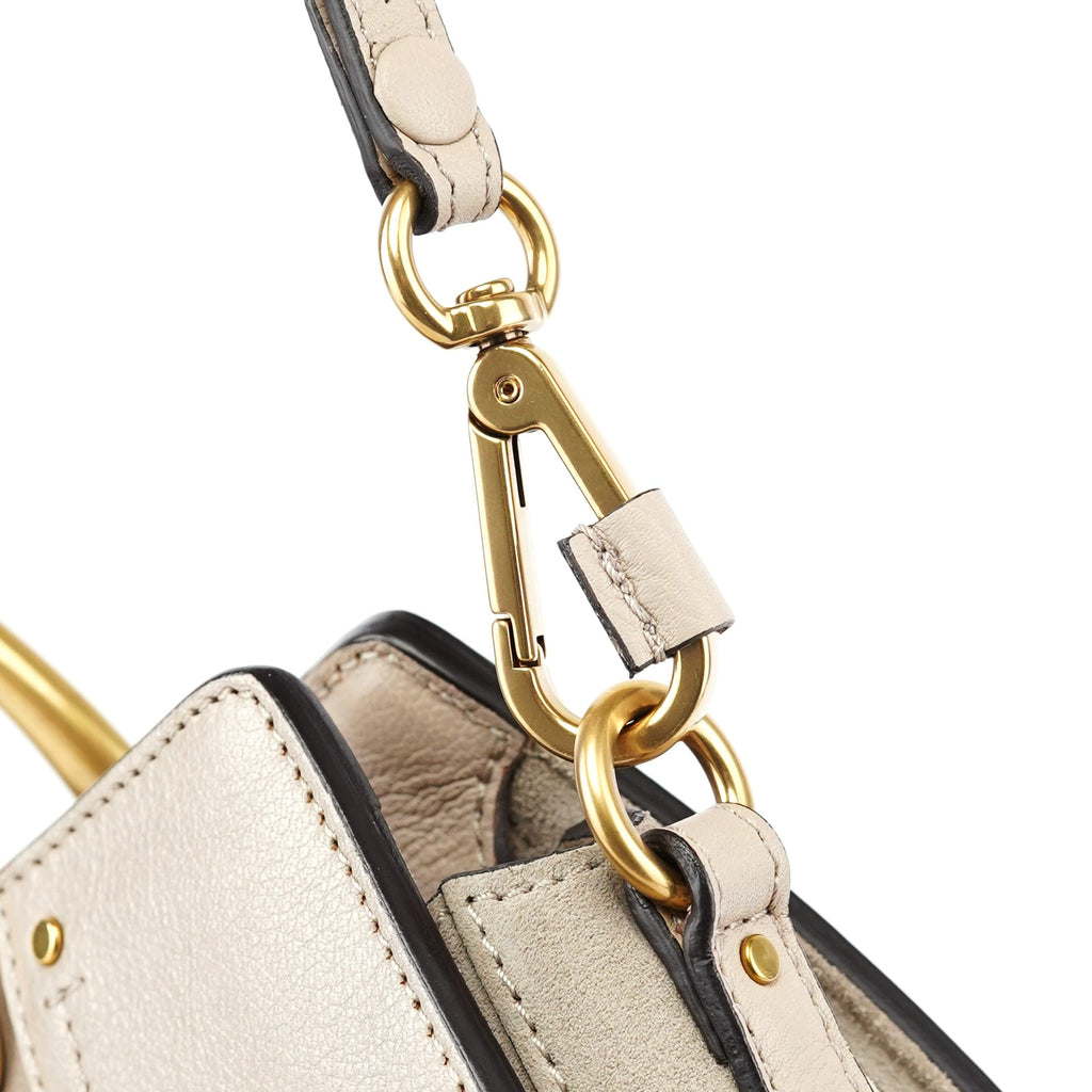 Beige Leather Gold Handle 2-Way Bag