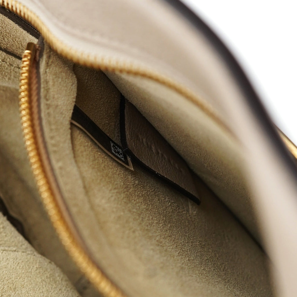 Beige Leather Gold Handle 2-Way Bag