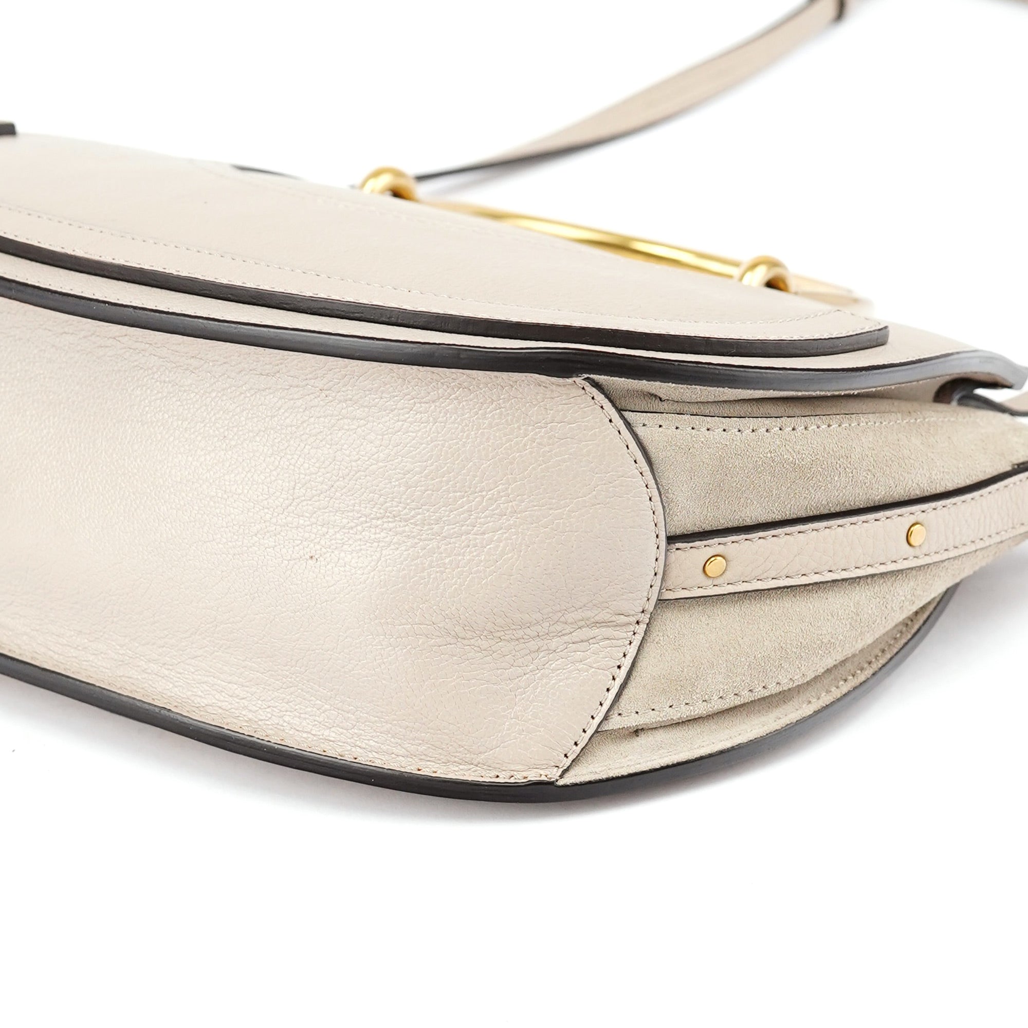 Beige Leather Gold Handle 2-Way Bag