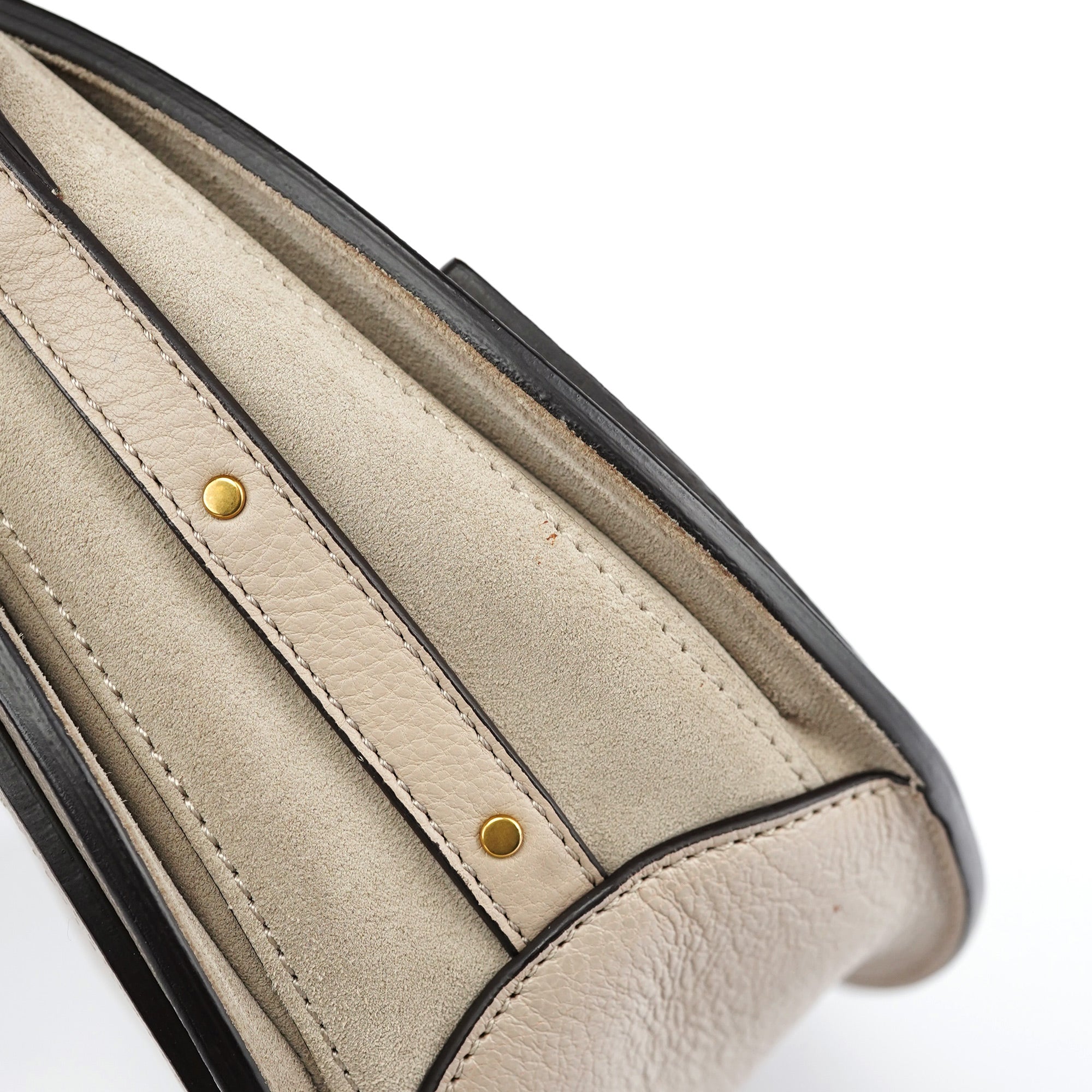 Beige Leather Gold Handle 2-Way Bag