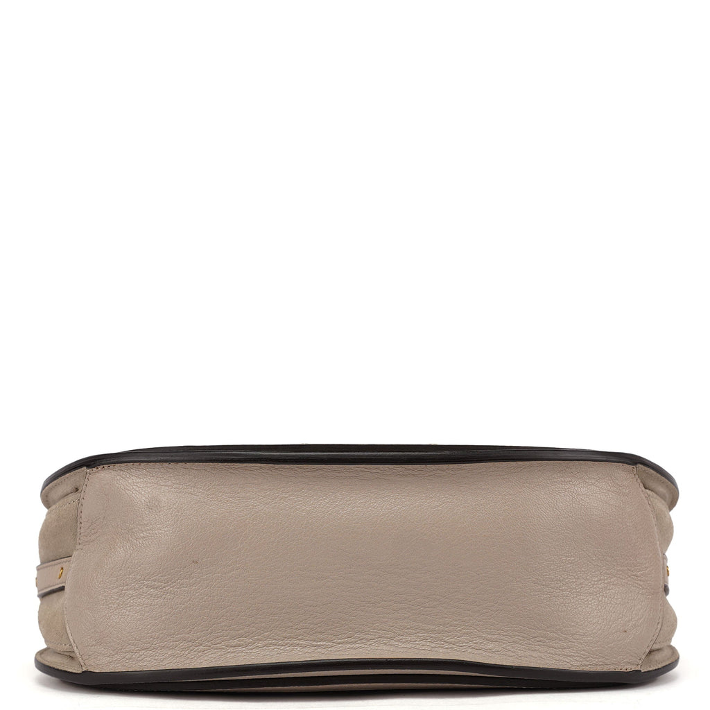 Beige Leather Gold Handle 2-Way Bag