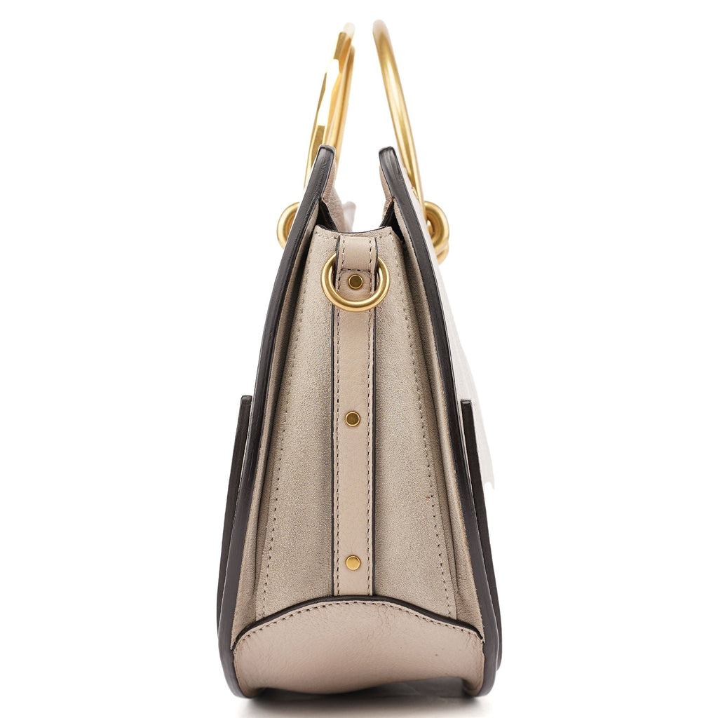 Beige Leather Gold Handle 2-Way Bag