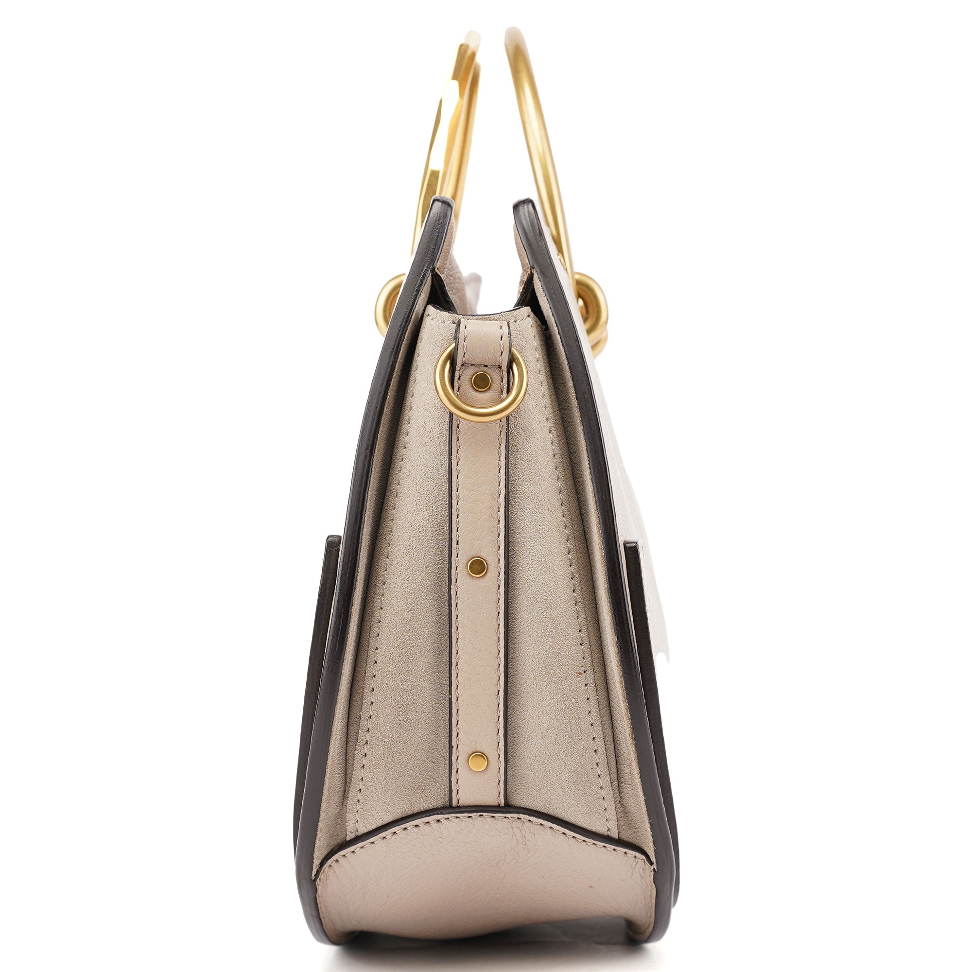 Beige Leather Gold Handle 2-Way Bag
