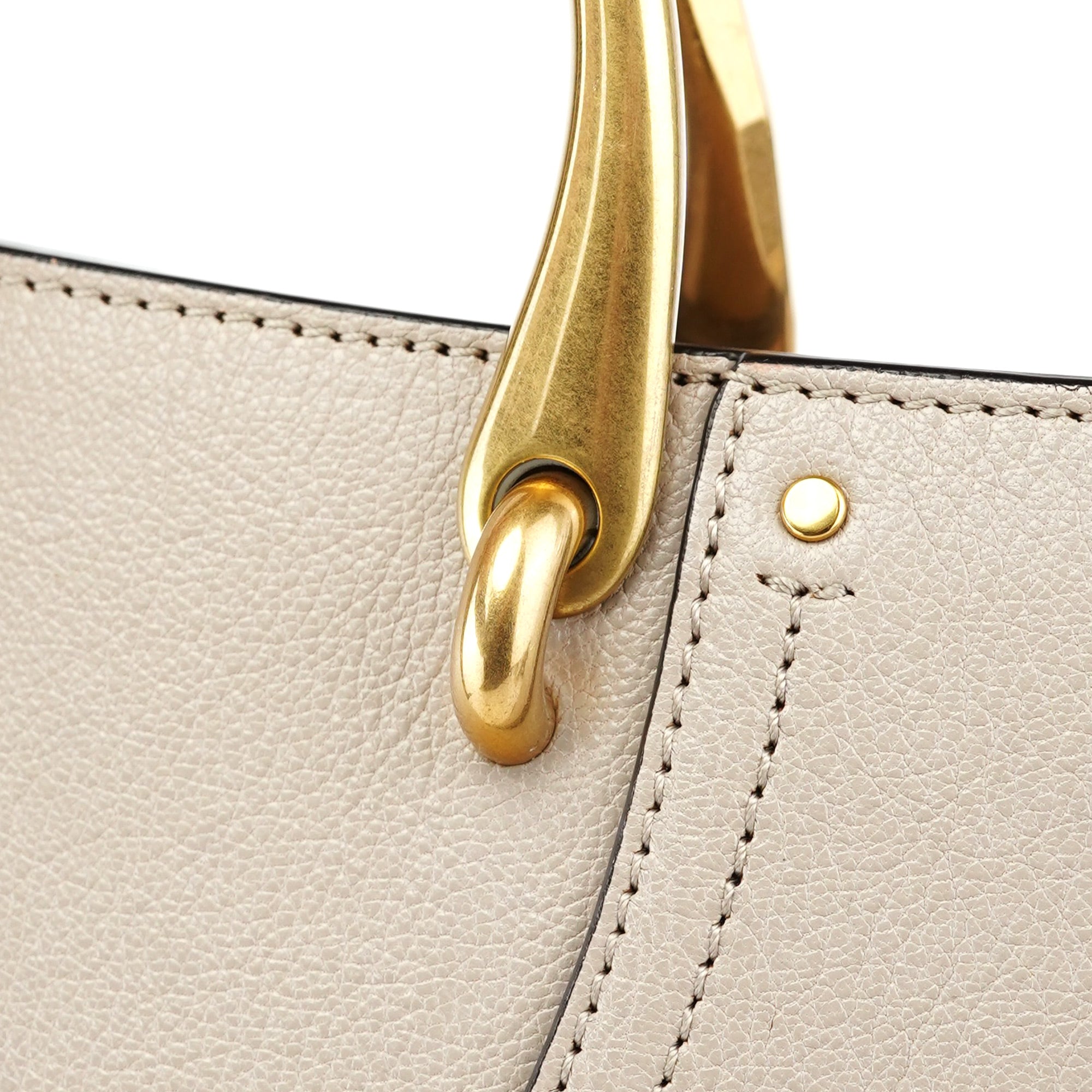 Beige Leather Gold Handle 2-Way Bag