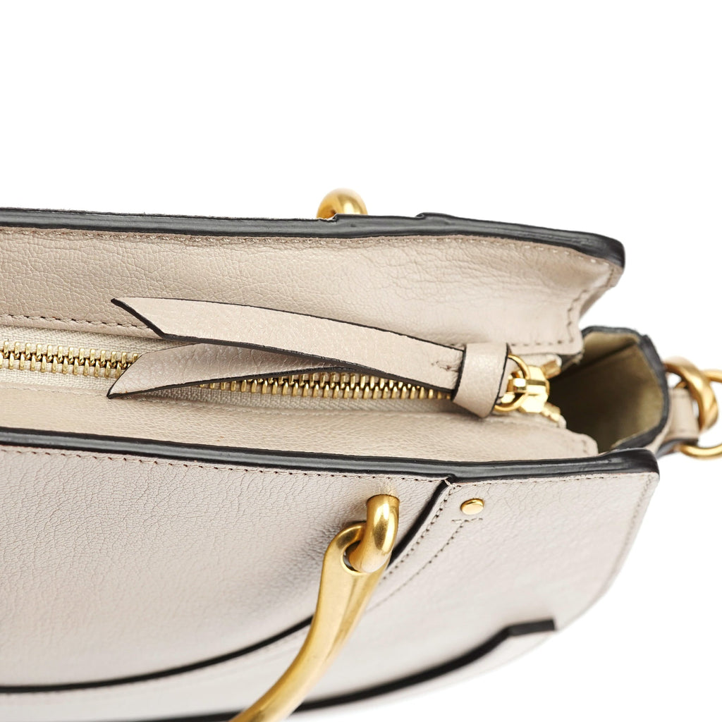 Beige Leather Gold Handle 2-Way Bag