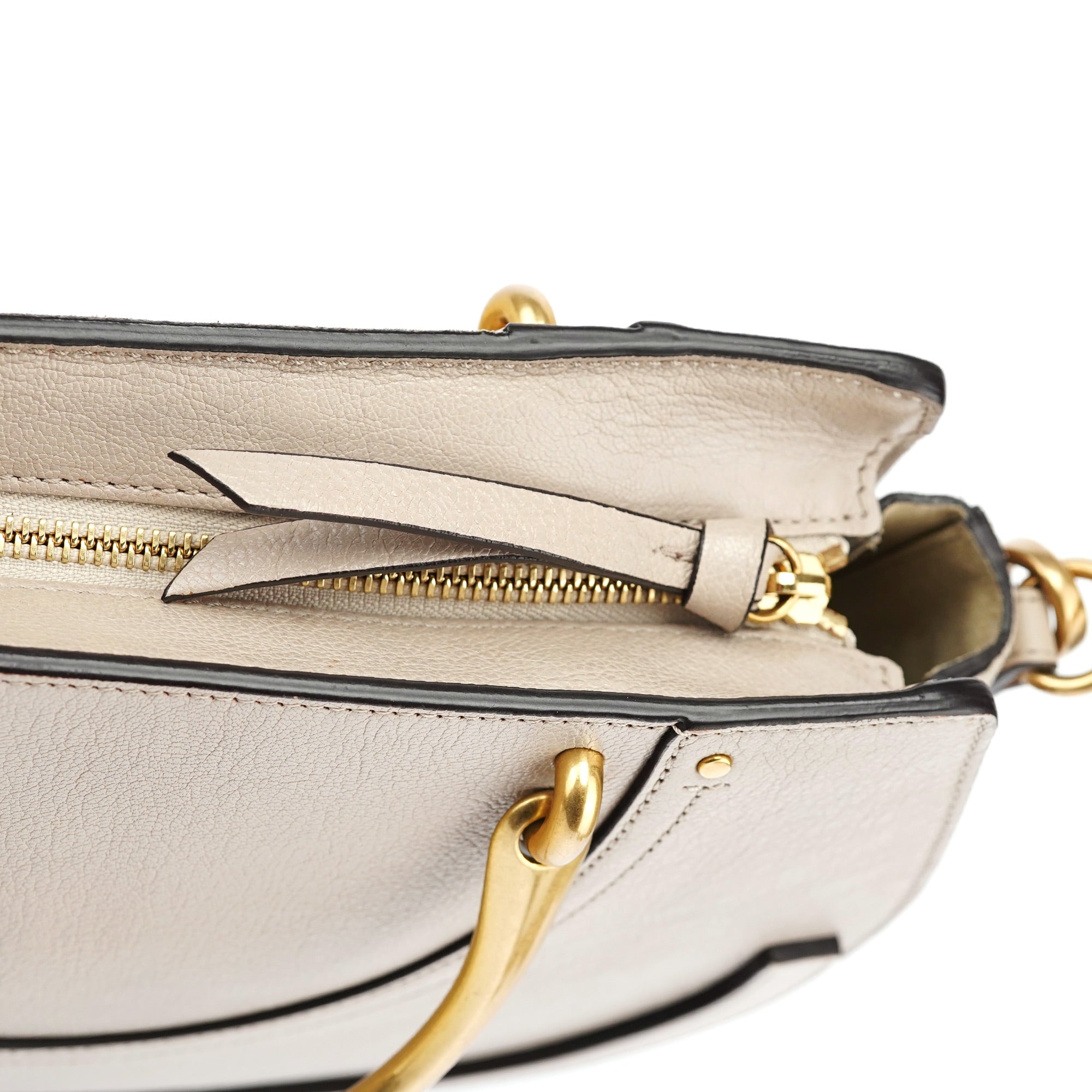 Beige Leather Gold Handle 2-Way Bag