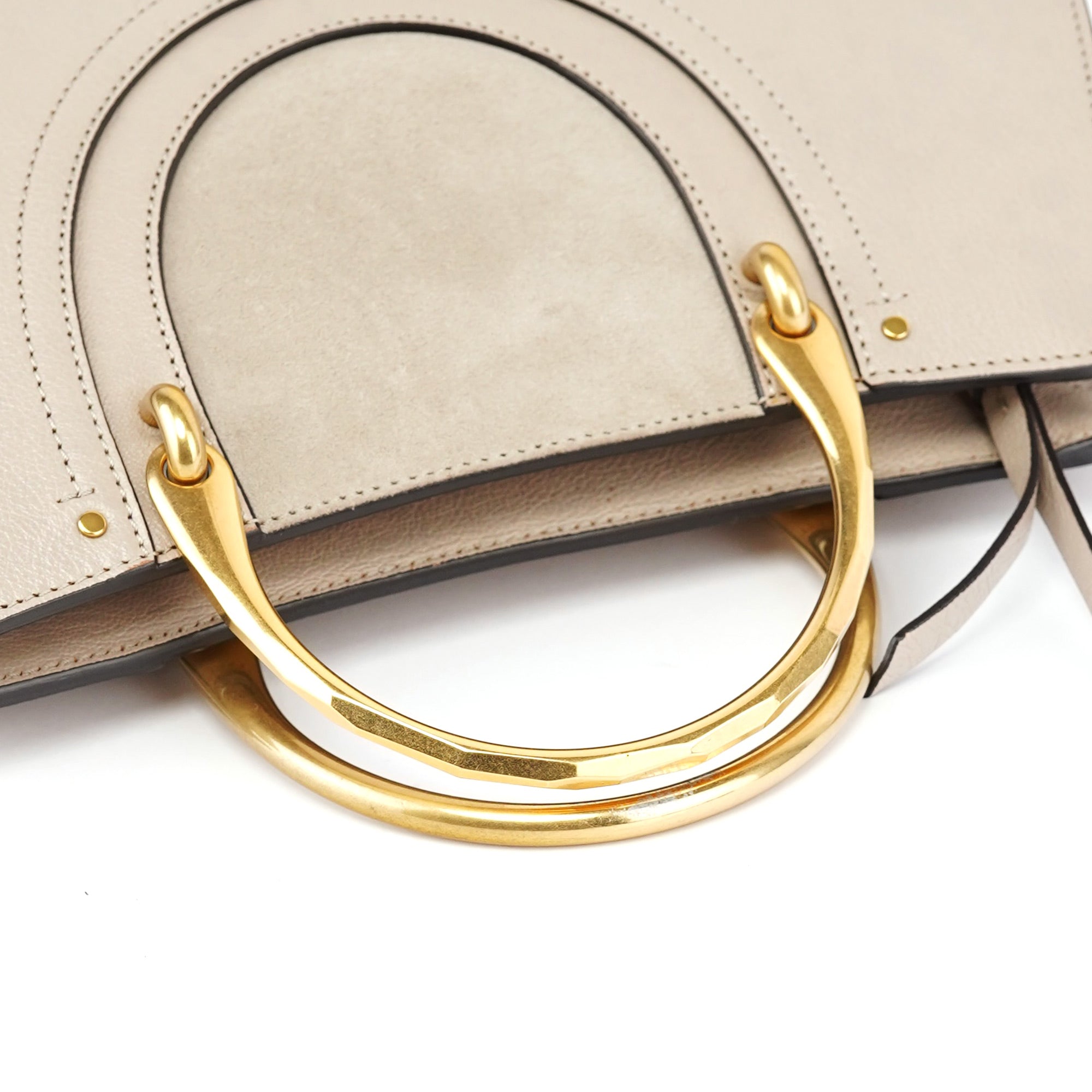 Beige Leather Gold Handle 2-Way Bag