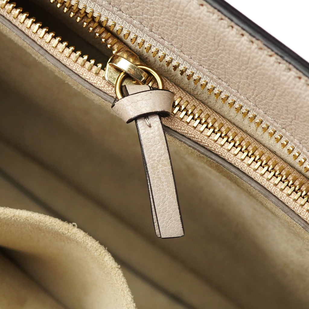 Beige Leather Gold Handle 2-Way Bag