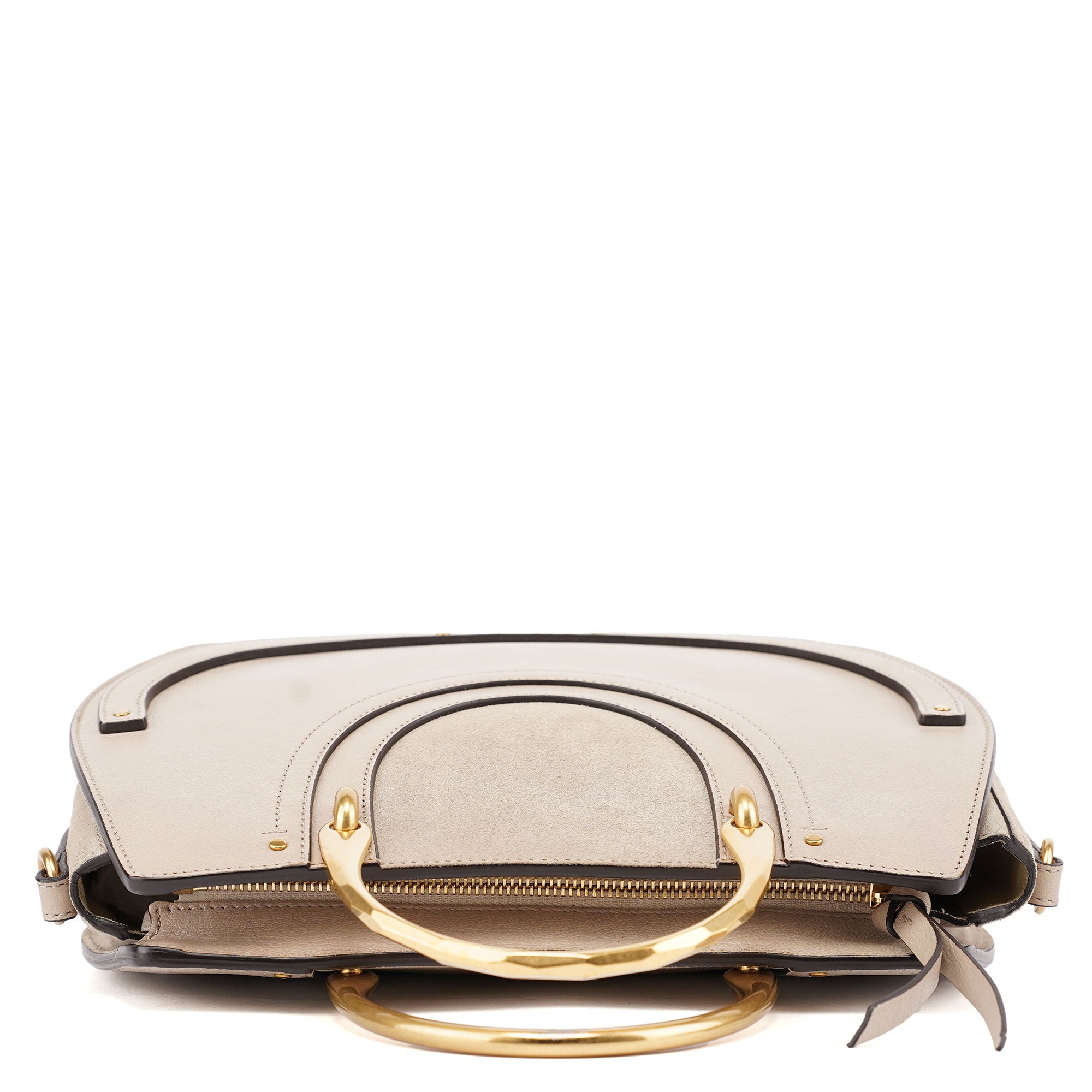 Beige Leather Gold Handle 2-Way Bag