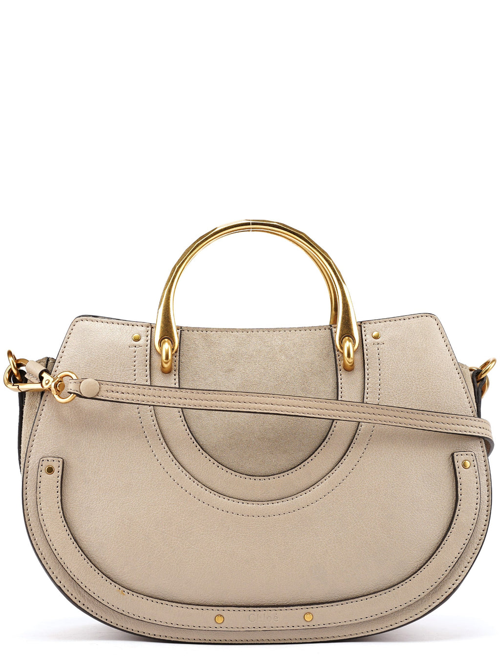 Beige Leather Gold Handle 2-Way Bag