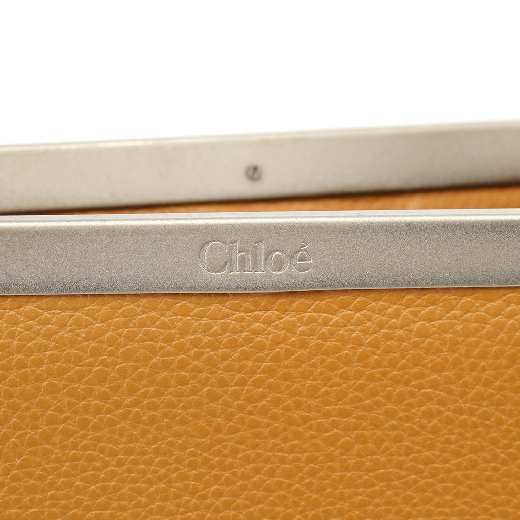 Beige Leather Metal Handle Shoulder Bag