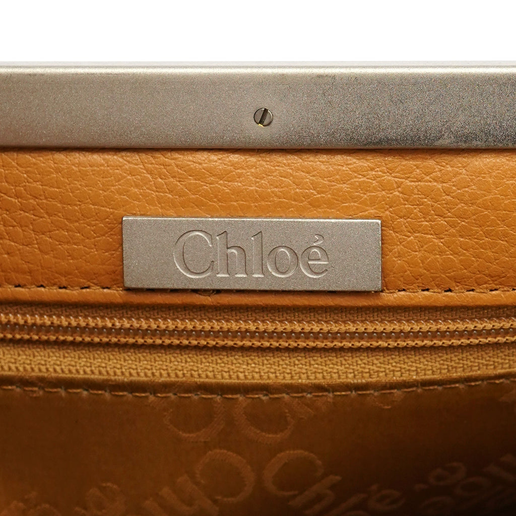 Beige Leather Metal Handle Shoulder Bag