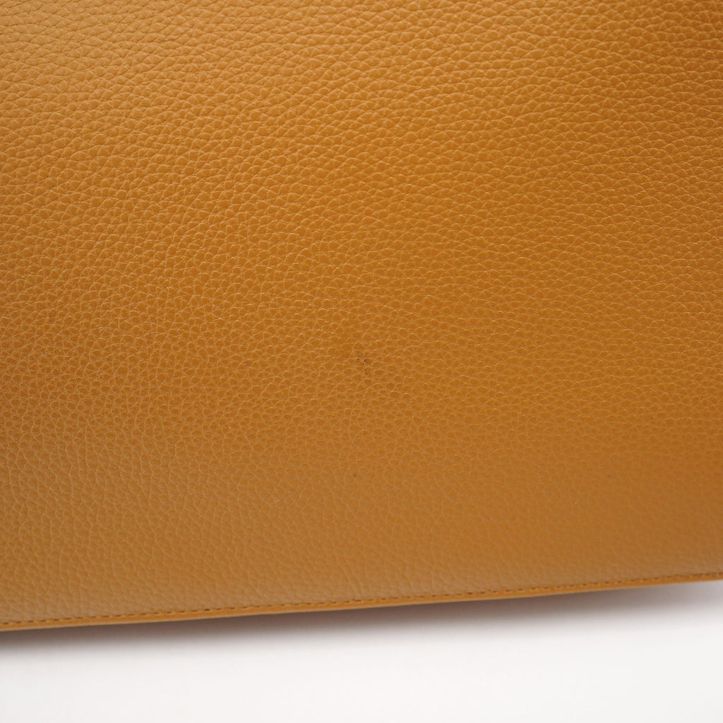 Beige Leather Metal Handle Shoulder Bag