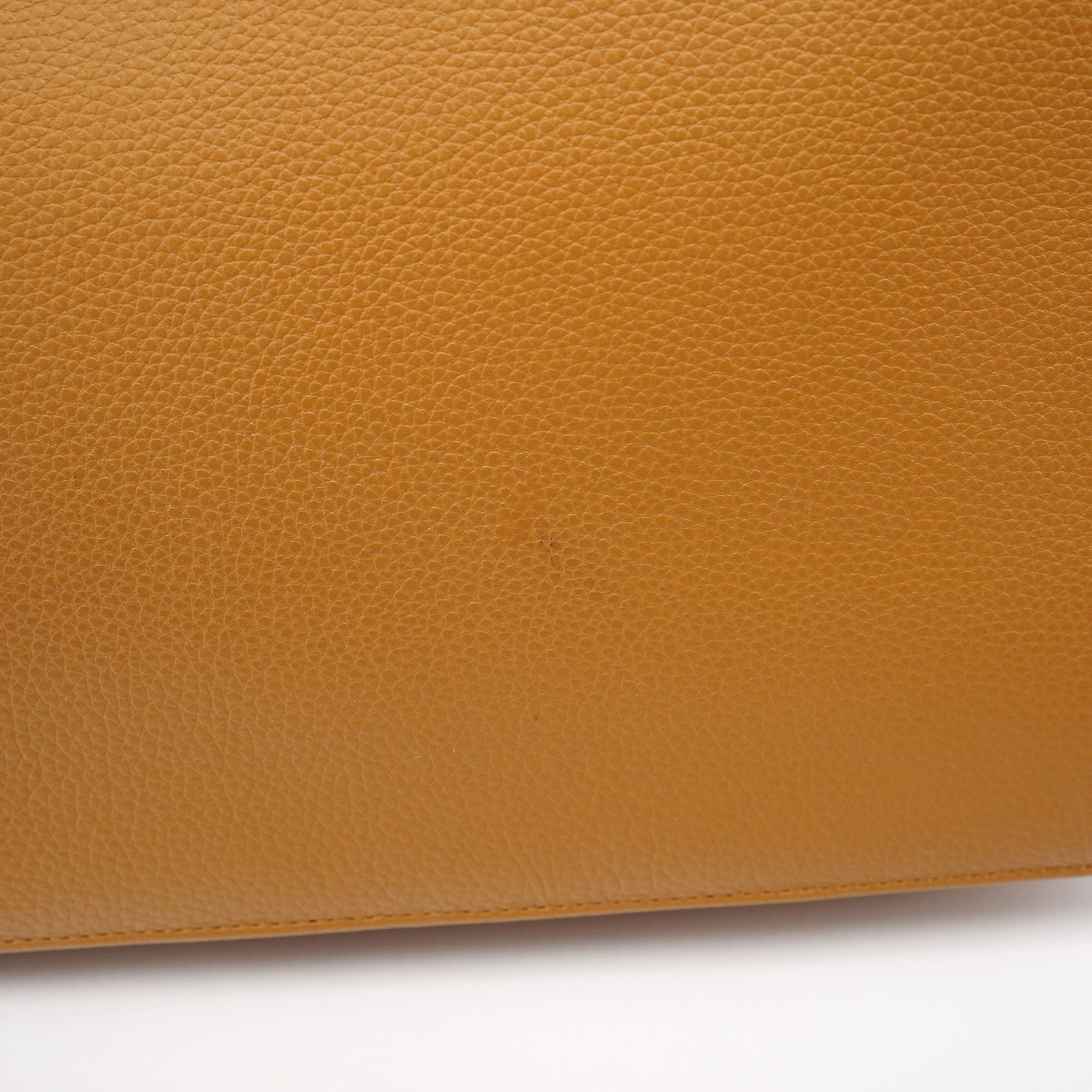 Beige Leather Metal Handle Shoulder Bag