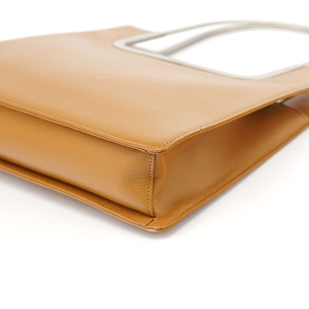 Beige Leather Metal Handle Shoulder Bag