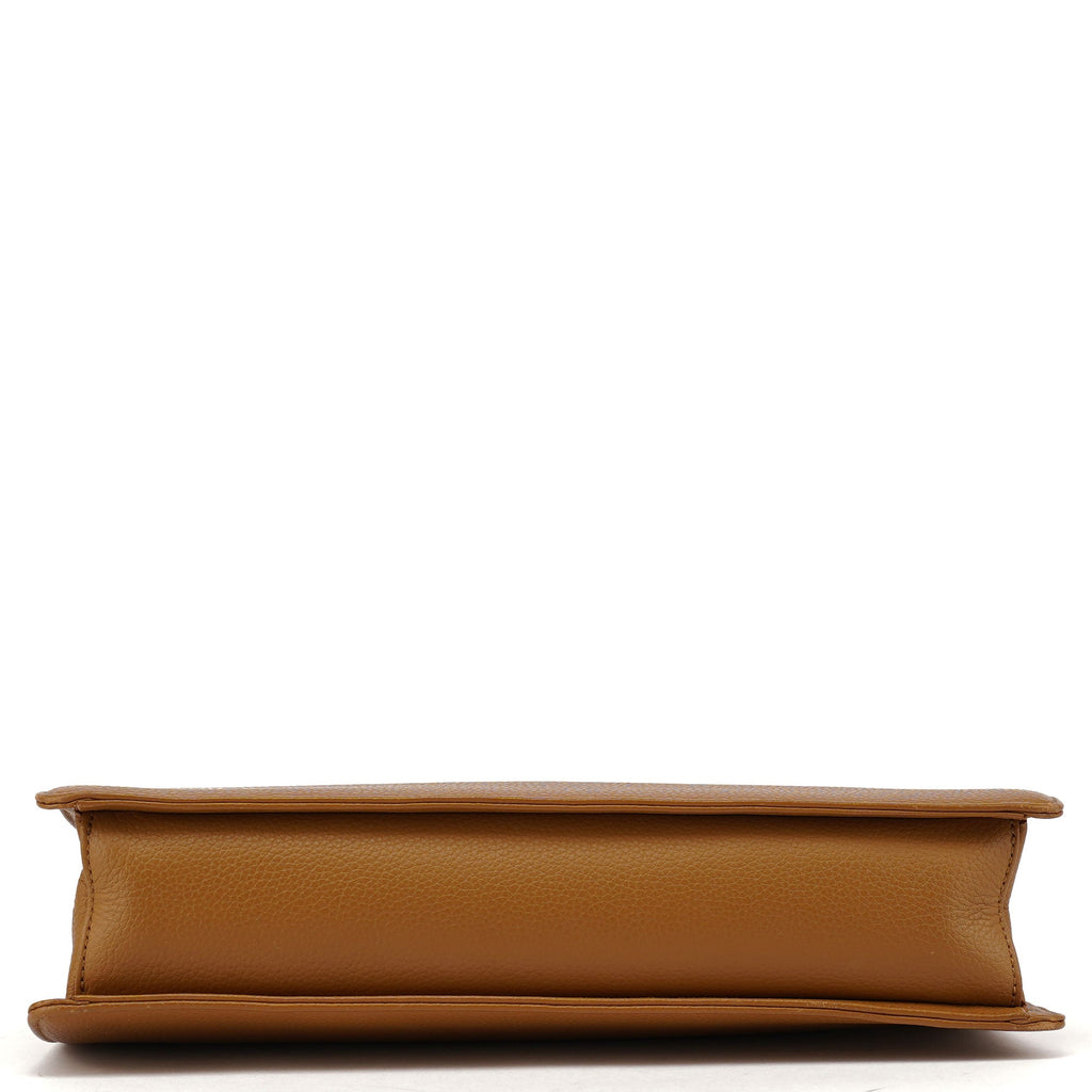 Beige Leather Metal Handle Shoulder Bag