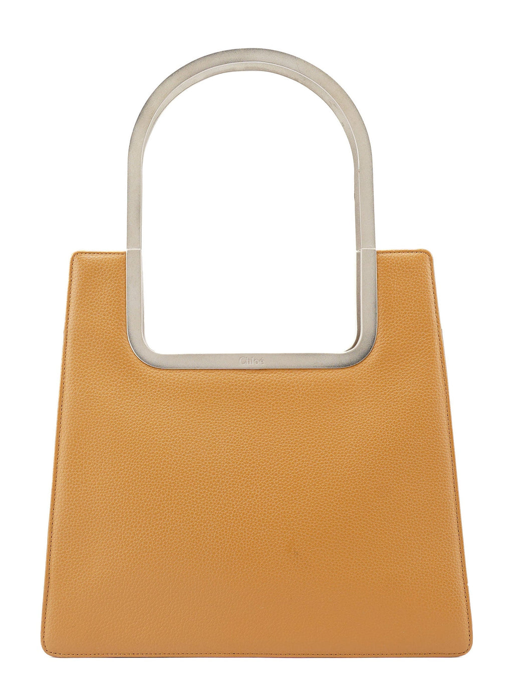 Beige Leather Metal Handle Shoulder Bag