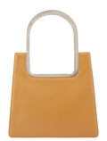 Beige Leather Metal Handle Shoulder Bag