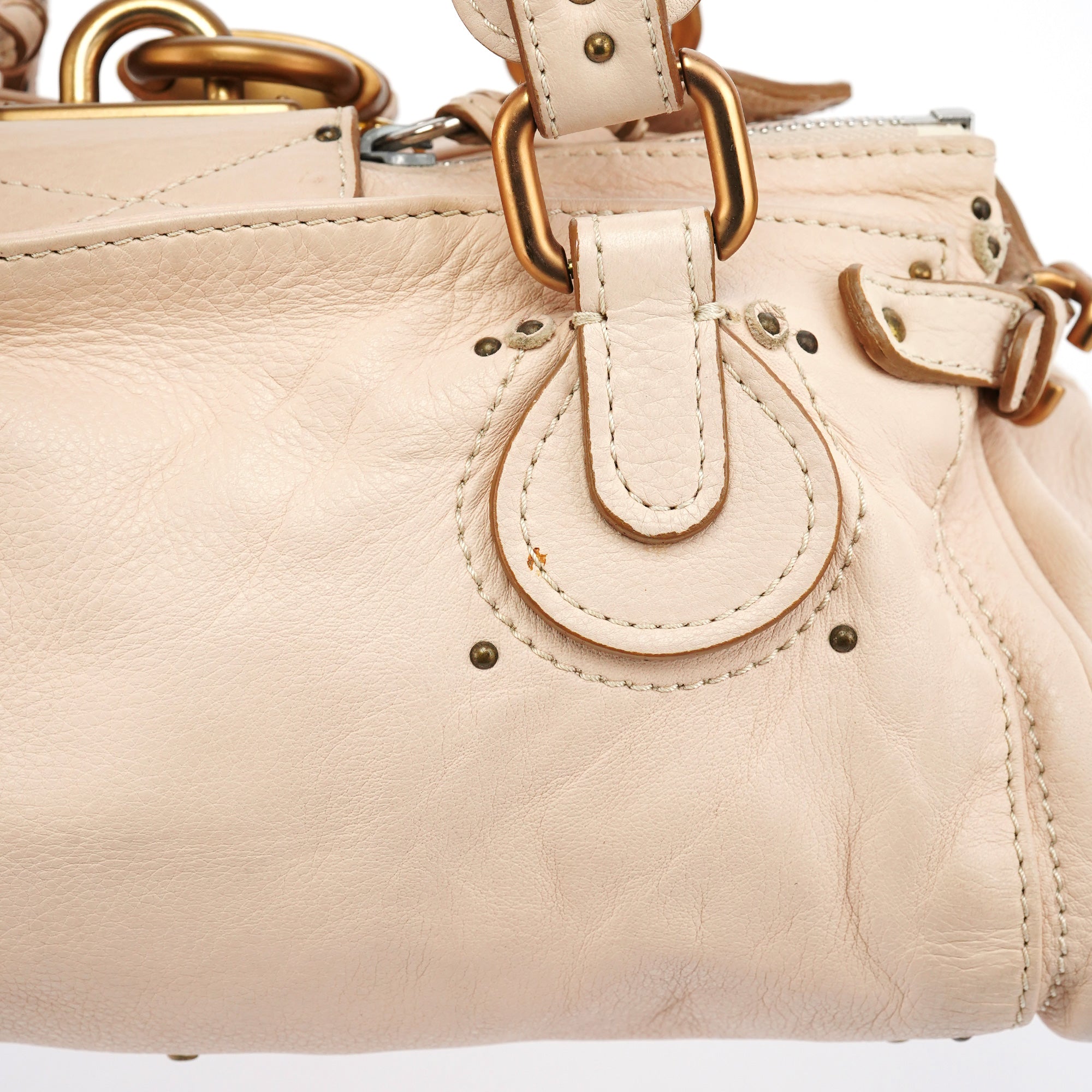 Beige Leather Paddington Top Handle Bag