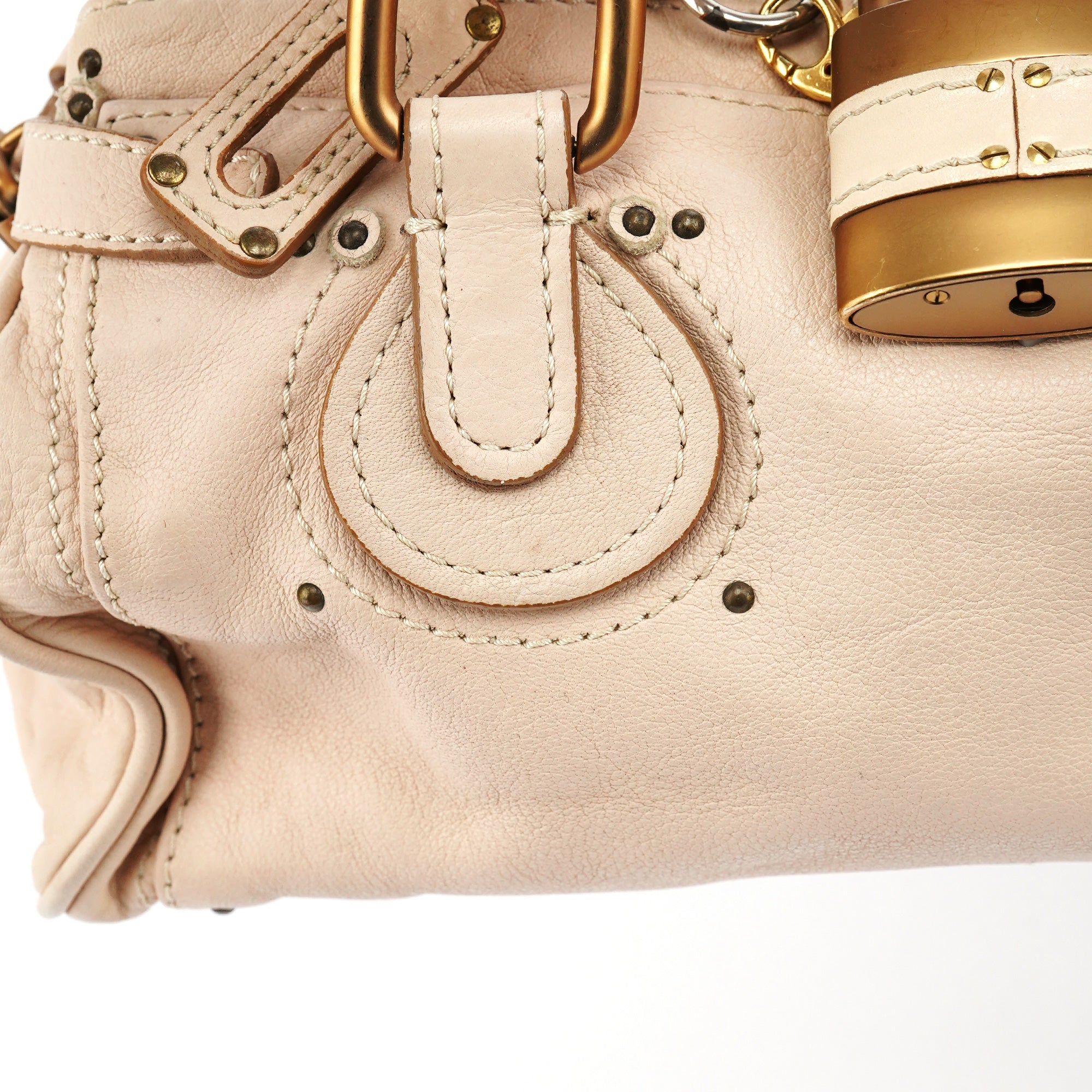 Beige Leather Paddington Top Handle Bag
